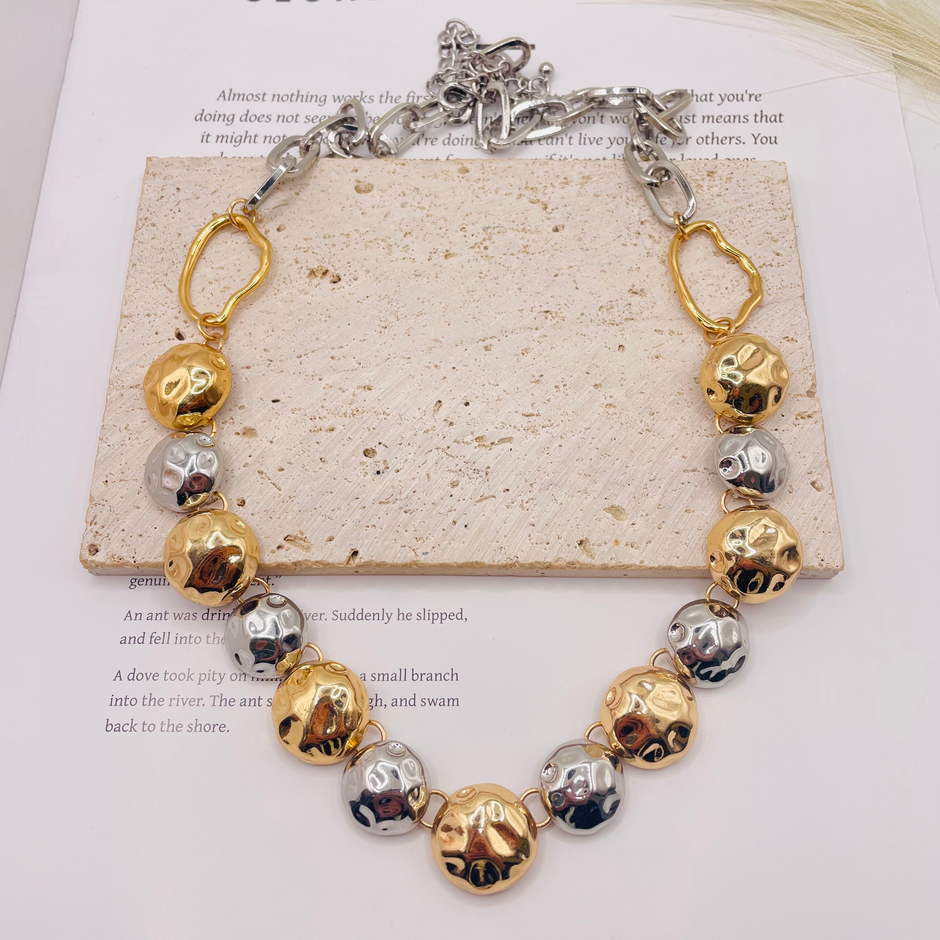 JI JOYA VENTA AL POR MAYOR|Conjunto de Joyas de Moda Mujer, Collar y Pulsera de Bolas en Oro y Plata| Pedido al Por Mayor