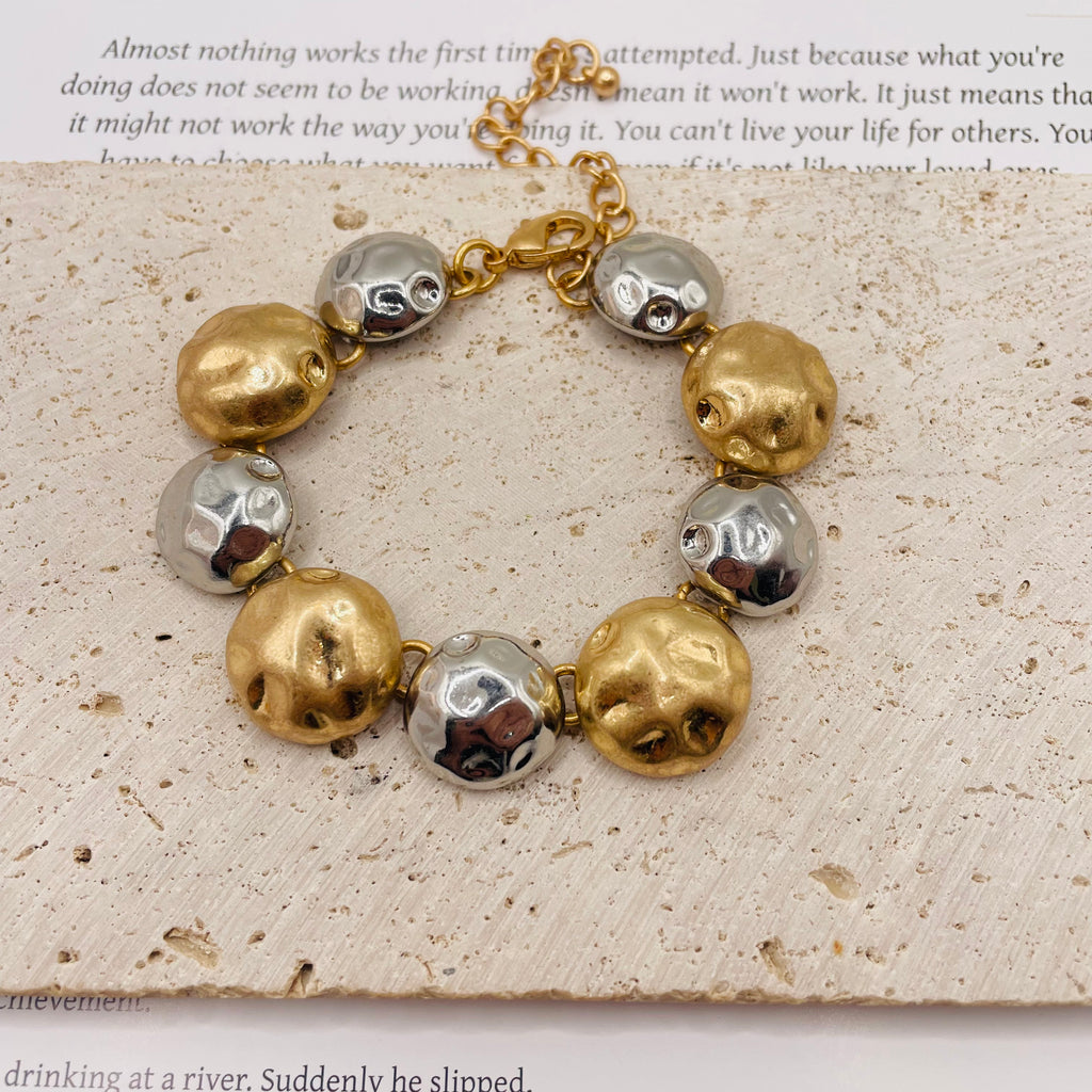 JI JOYA VENTA AL POR MAYOR|Conjunto de Joyas de Moda Mujer, Collar y Pulsera de Bolas en Oro y Plata| Pedido al Por Mayor