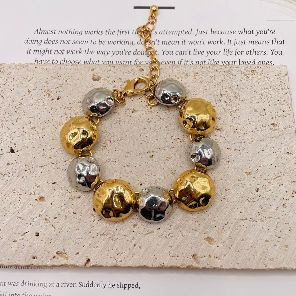 JI JOYA VENTA AL POR MAYOR|Conjunto de Joyas de Moda Mujer, Collar y Pulsera de Bolas en Oro y Plata| Pedido al Por Mayor