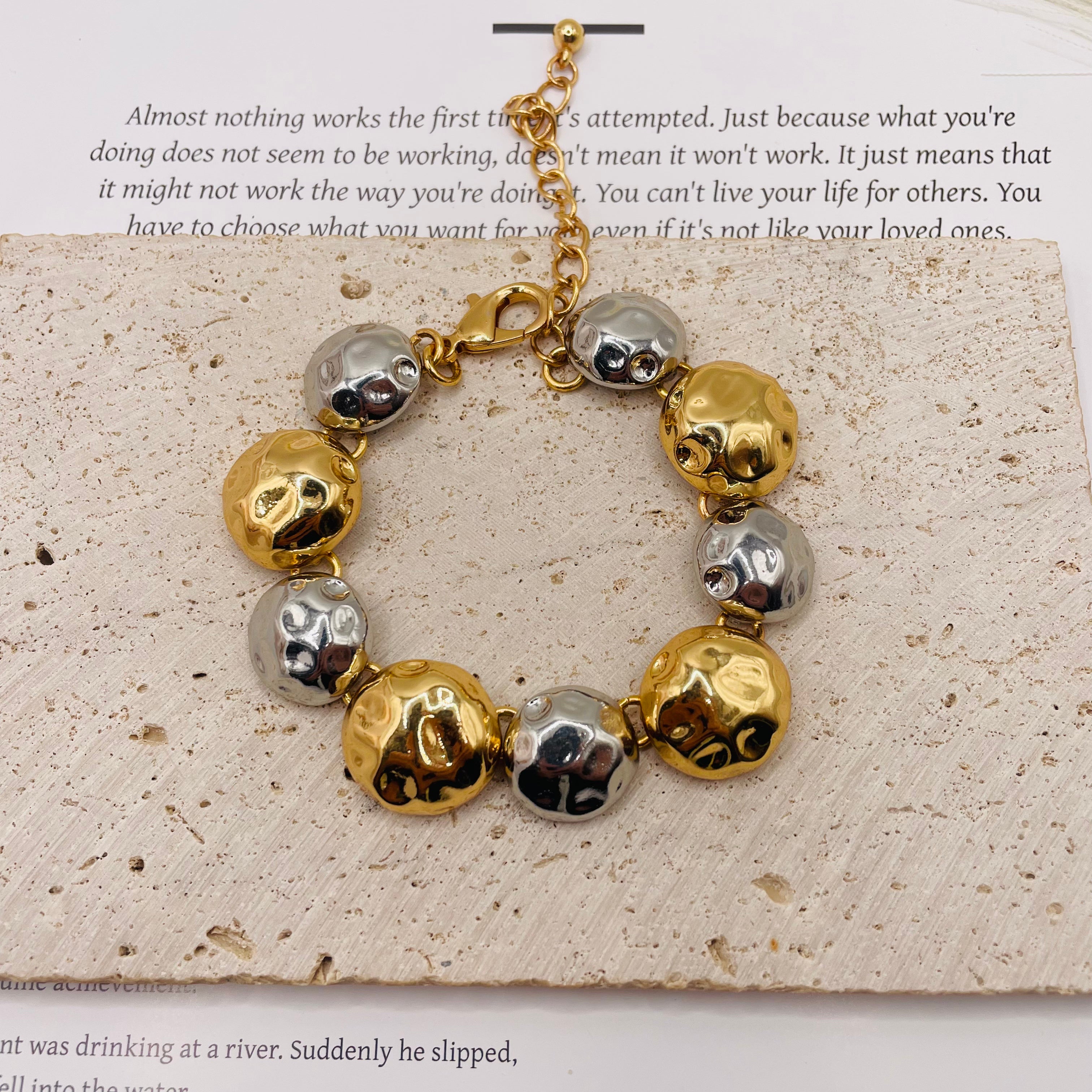 JI JOYA VENTA AL POR MAYOR|Conjunto de Joyas de Moda Mujer, Collar y Pulsera de Bolas en Oro y Plata| Pedido al Por Mayor