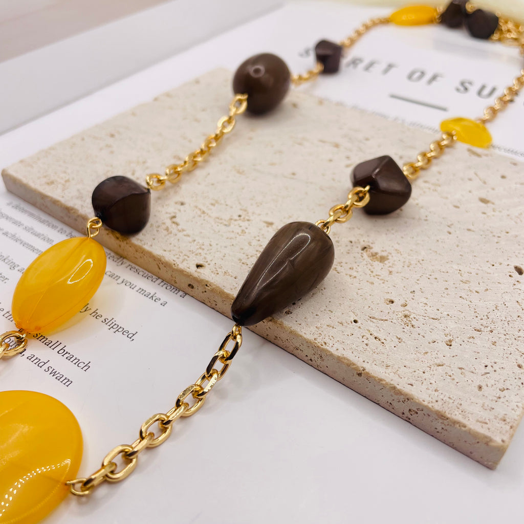JI JOYA VENTA AL POR MAYOR|Collar de Moda con Cuentas de Resina en 2 Colores (Amarillo / Verde) - Joyería al Por Mayor
