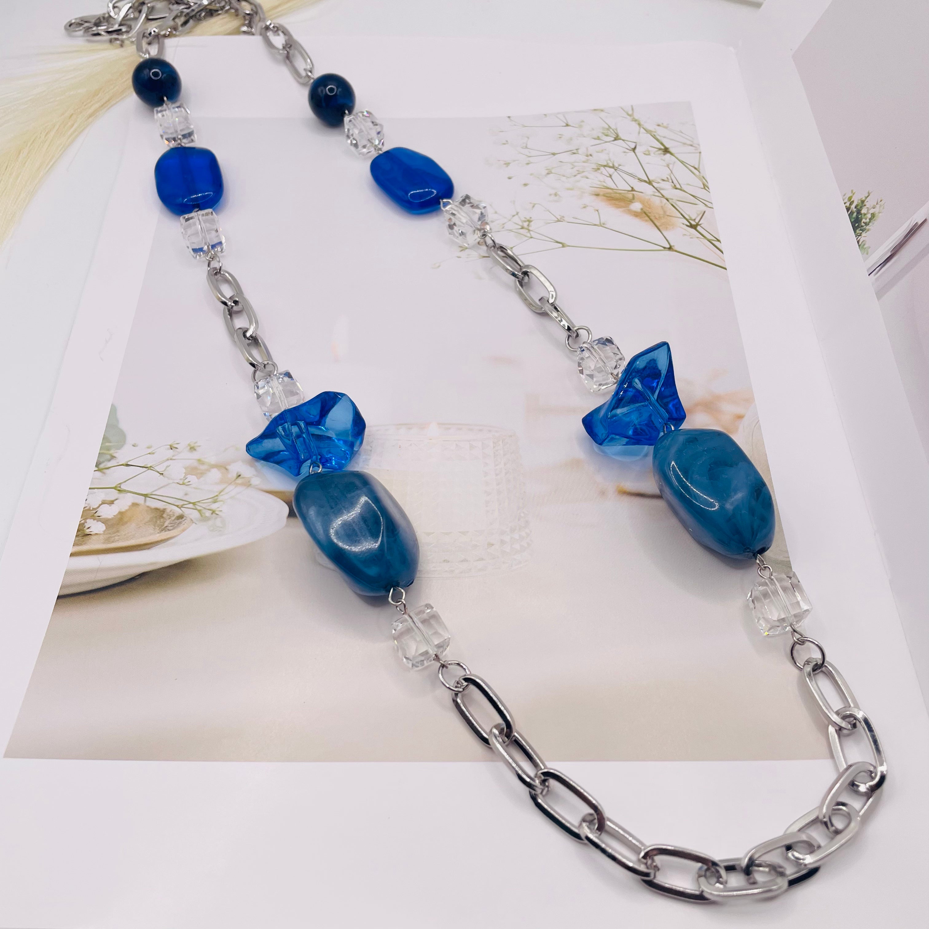 JI JOYA VENTA AL POR MAYOR|Collar de Moda con Cuentas de Resina y Cadena Metálica, Diseño de Piedra Irregular, 2 Colores para Mujer, Venta al Por Mayor