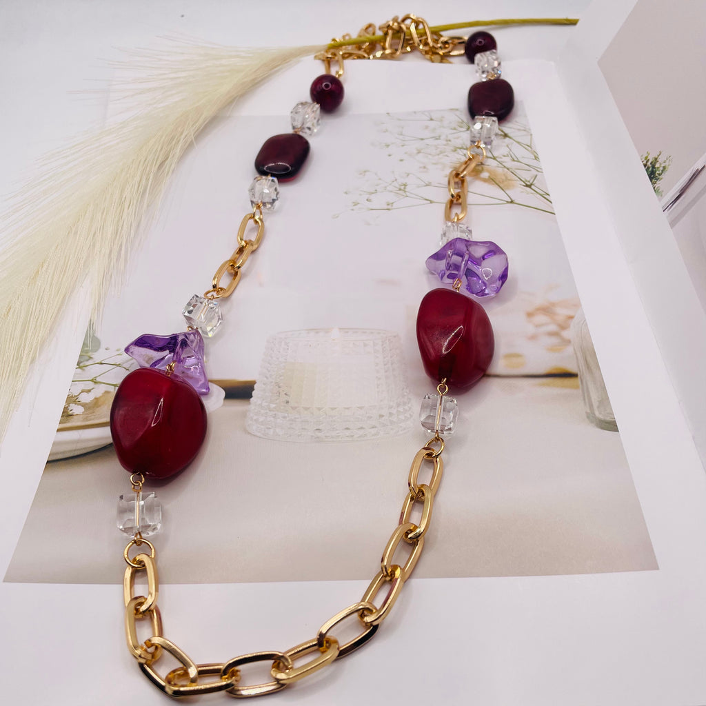 JI JOYA VENTA AL POR MAYOR|Collar de Moda con Cuentas de Resina y Cadena Metálica, Diseño de Piedra Irregular, 2 Colores para Mujer, Venta al Por Mayor
