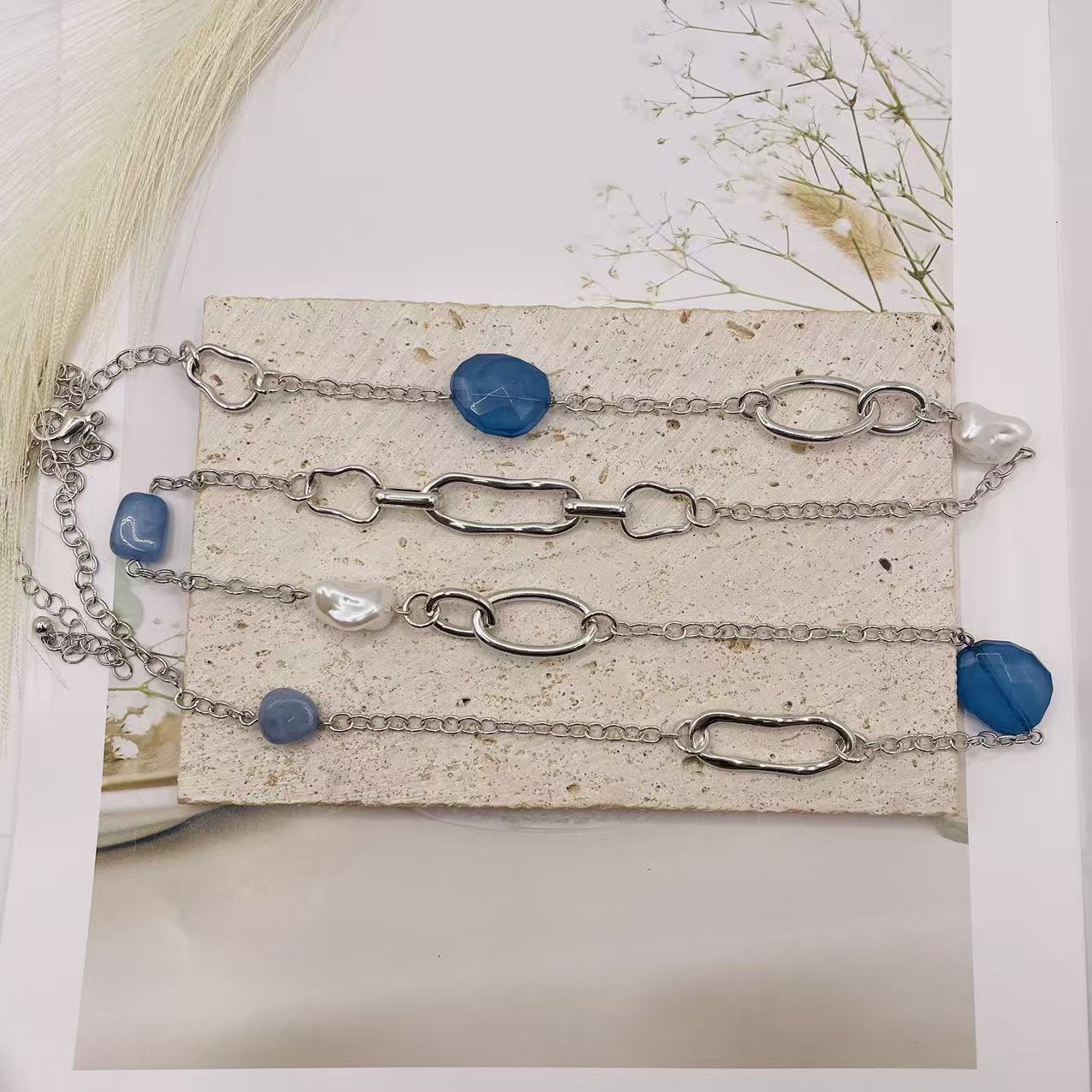 JI JOYA VENTA AL POR MAYOR|Collar de Moda con Piedras Naturales y Perlas Barrocas - Oro/Plata - Joyería al Por Mayor