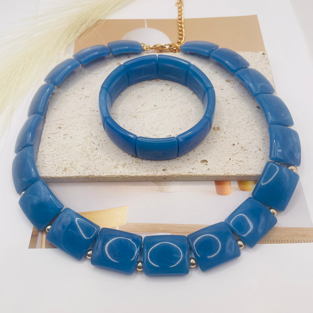 JI JOYA VENTA AL POR MAYOR|Juego de Collar y Brazalete de Resina Cuadrada, 2 Colores, Joyería al Por Mayor para Mujer
