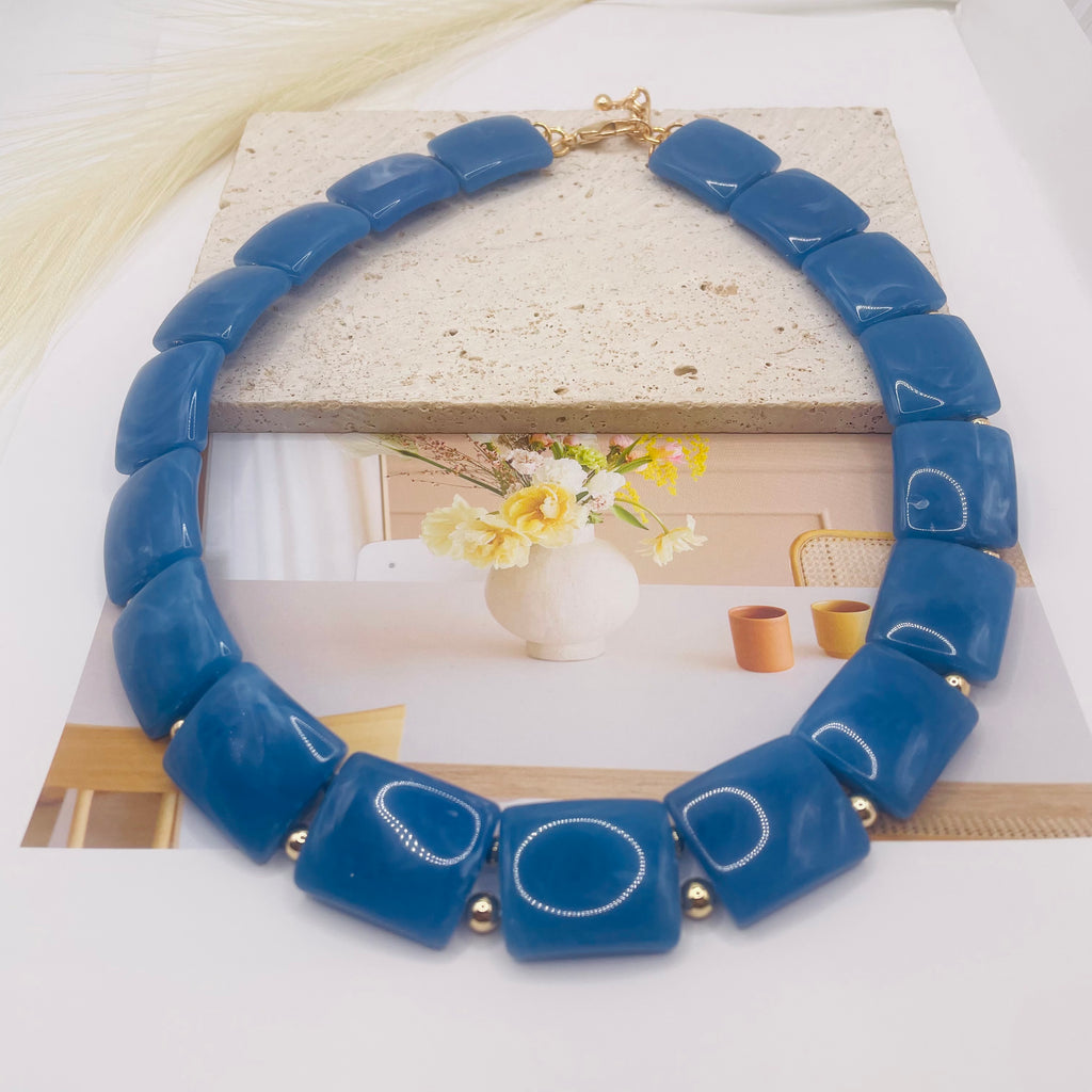 JI JOYA VENTA AL POR MAYOR|Juego de Collar y Brazalete de Resina Cuadrada, 2 Colores, Joyería al Por Mayor para Mujer