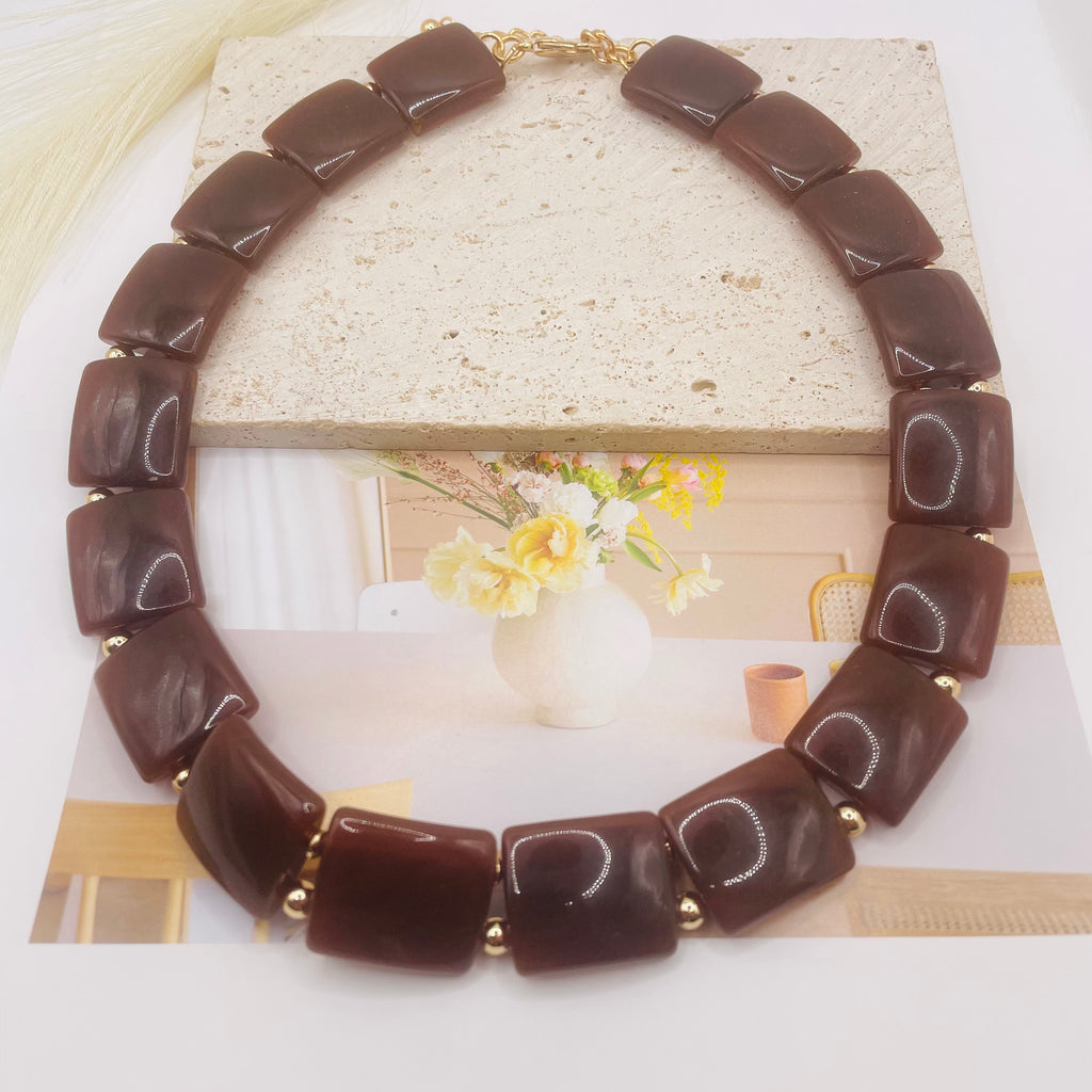 JI JOYA VENTA AL POR MAYOR|Juego de Collar y Brazalete de Resina Cuadrada, 2 Colores, Joyería al Por Mayor para Mujer