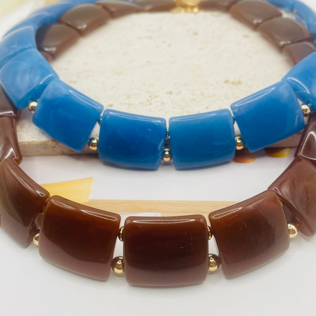 JI JOYA VENTA AL POR MAYOR|Juego de Collar y Brazalete de Resina Cuadrada, 2 Colores, Joyería al Por Mayor para Mujer