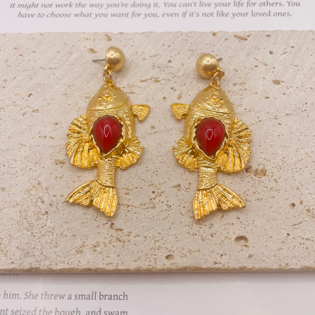 JI JOYA VENTA AL POR MAYOR,Collar y pendientes vintage con colgante de pez y concha