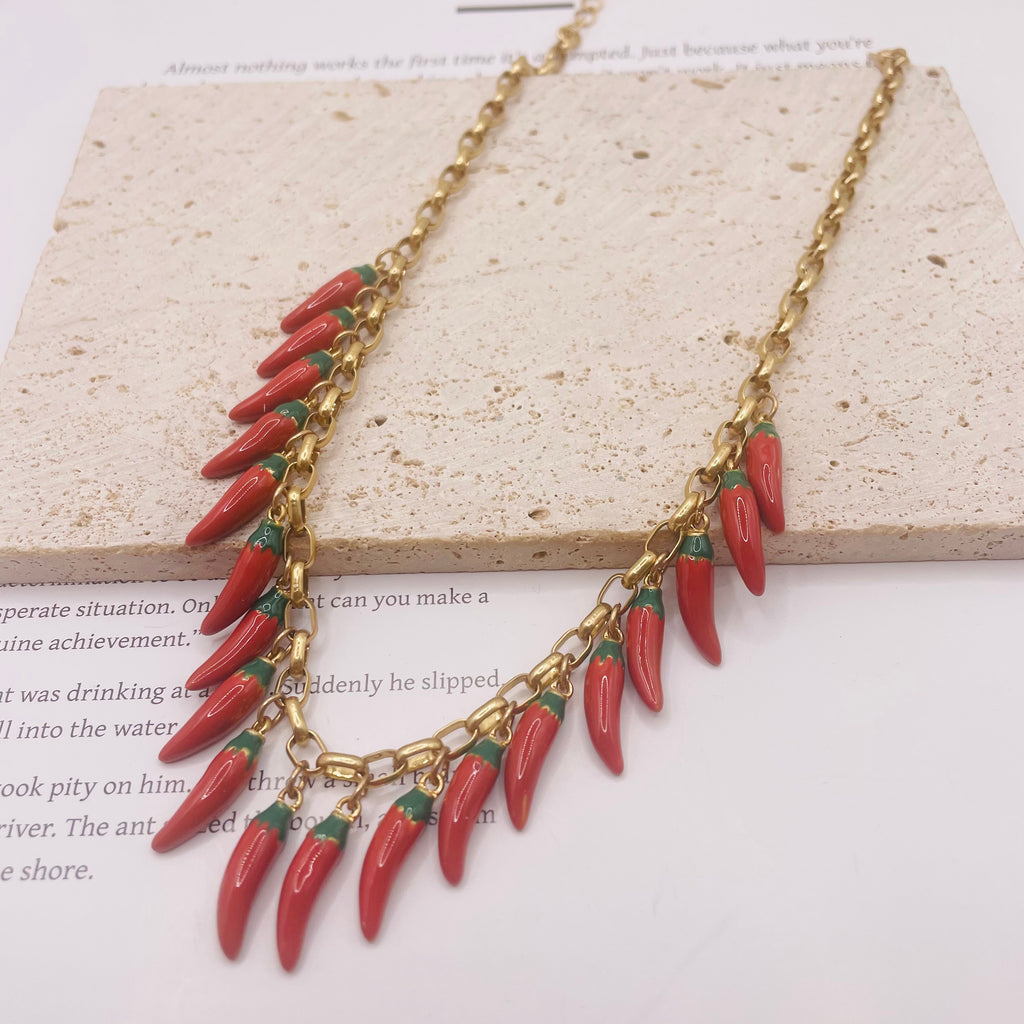 JI JOYA VENTA AL POR MAYOR,Collar y pendientes de chile rojo