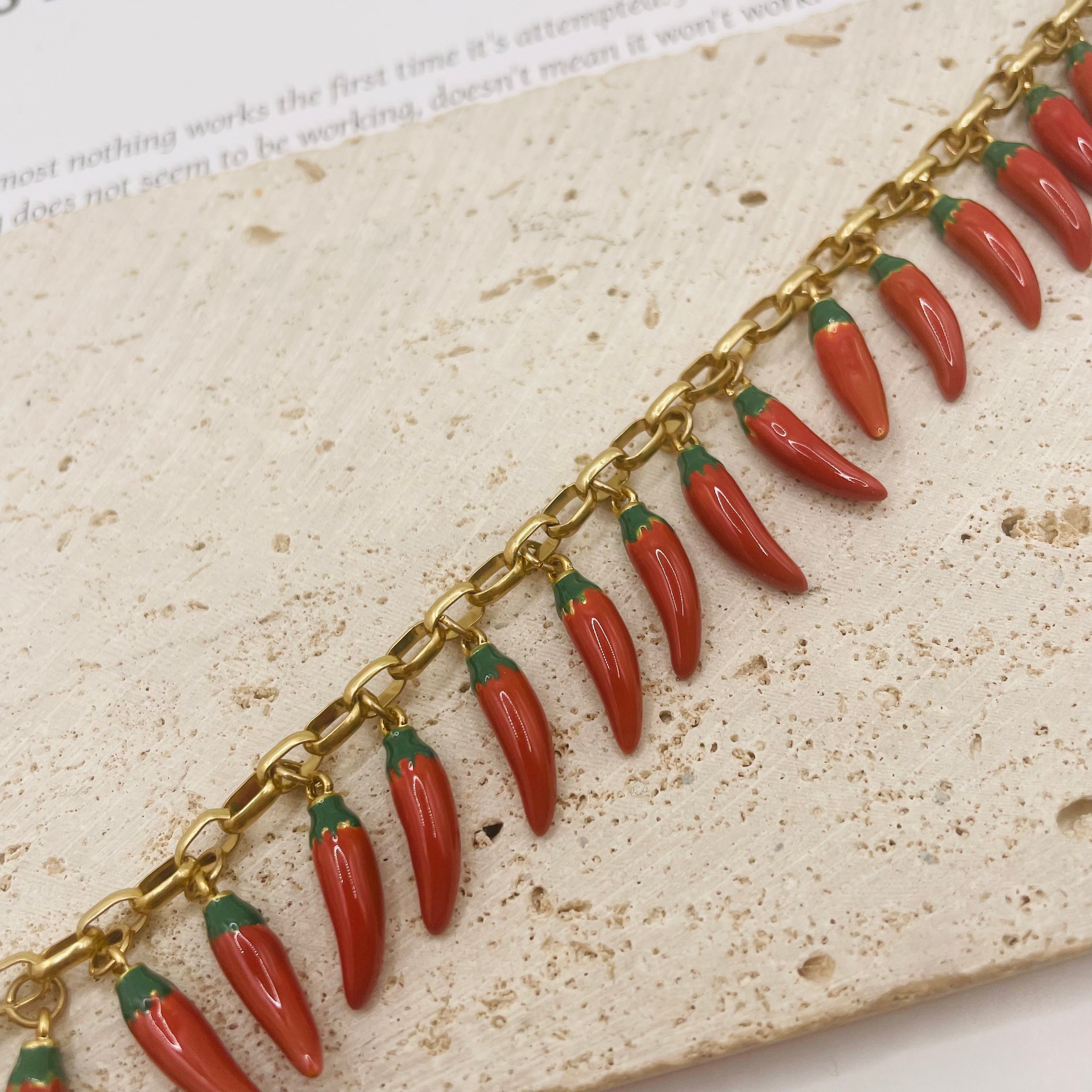 JI JOYA VENTA AL POR MAYOR,Collar y pendientes de chile rojo