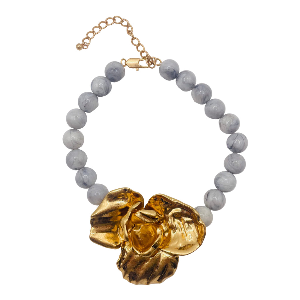 JI JOYA VENTA AL POR MAYOR,¡Grandes flores de moda combinadas con un collar de columna redonda!