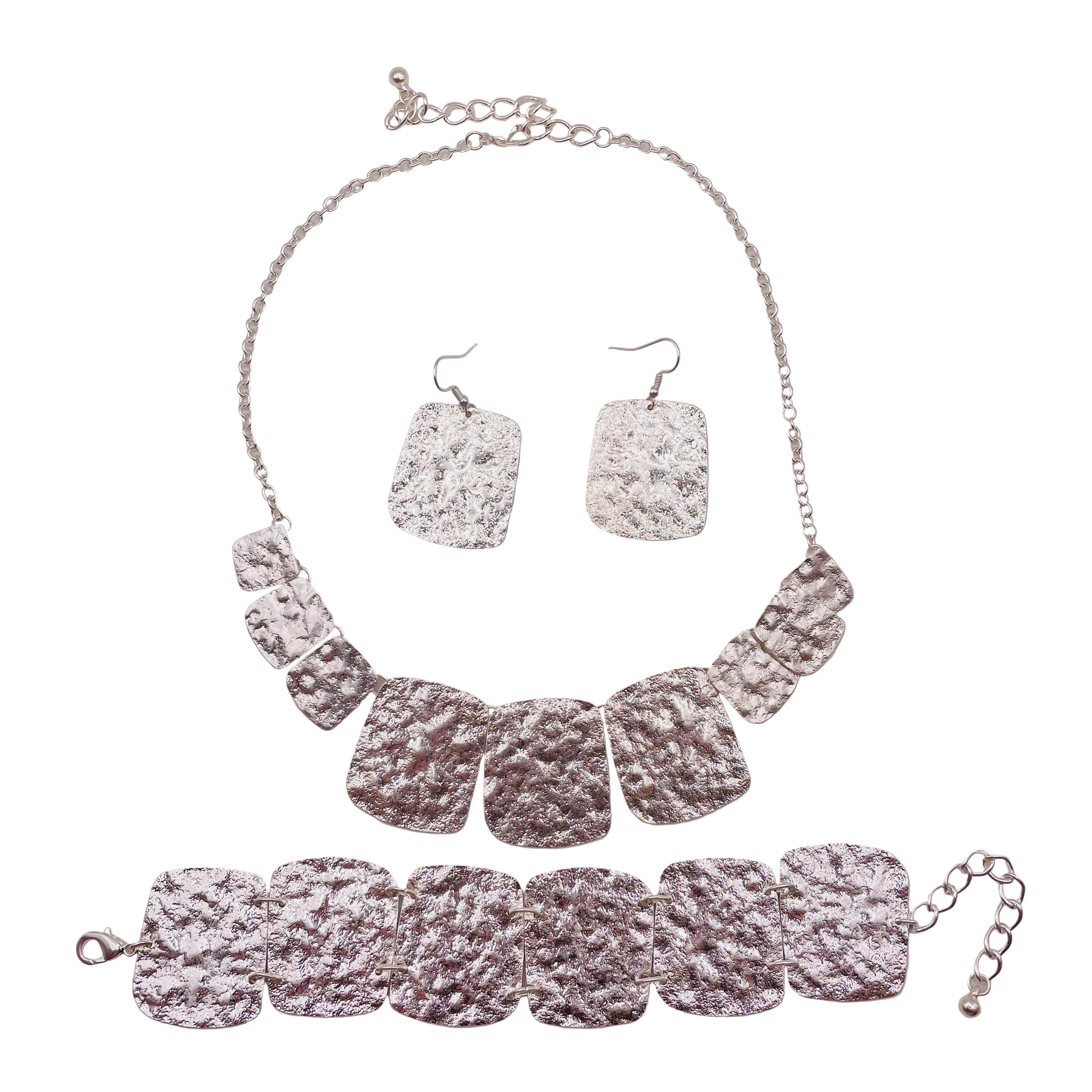 JI JOYA VENTA AL POR MAYOR,Conjunto combinado de collar, pendientes y pulsera de metal de moda.