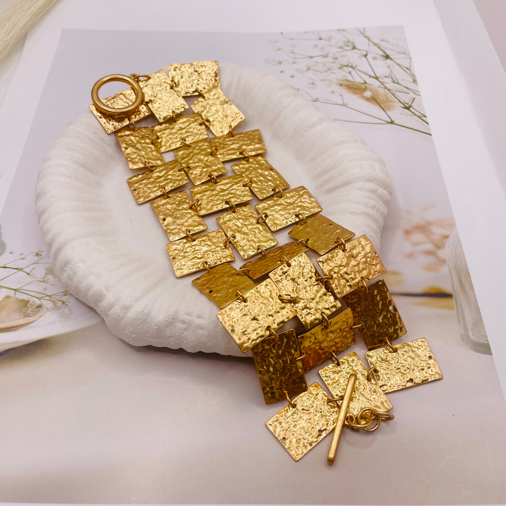 Brazalete de Cuadros Entrelazados - Oro/Plata|venta al poro mayor|JI JOYA