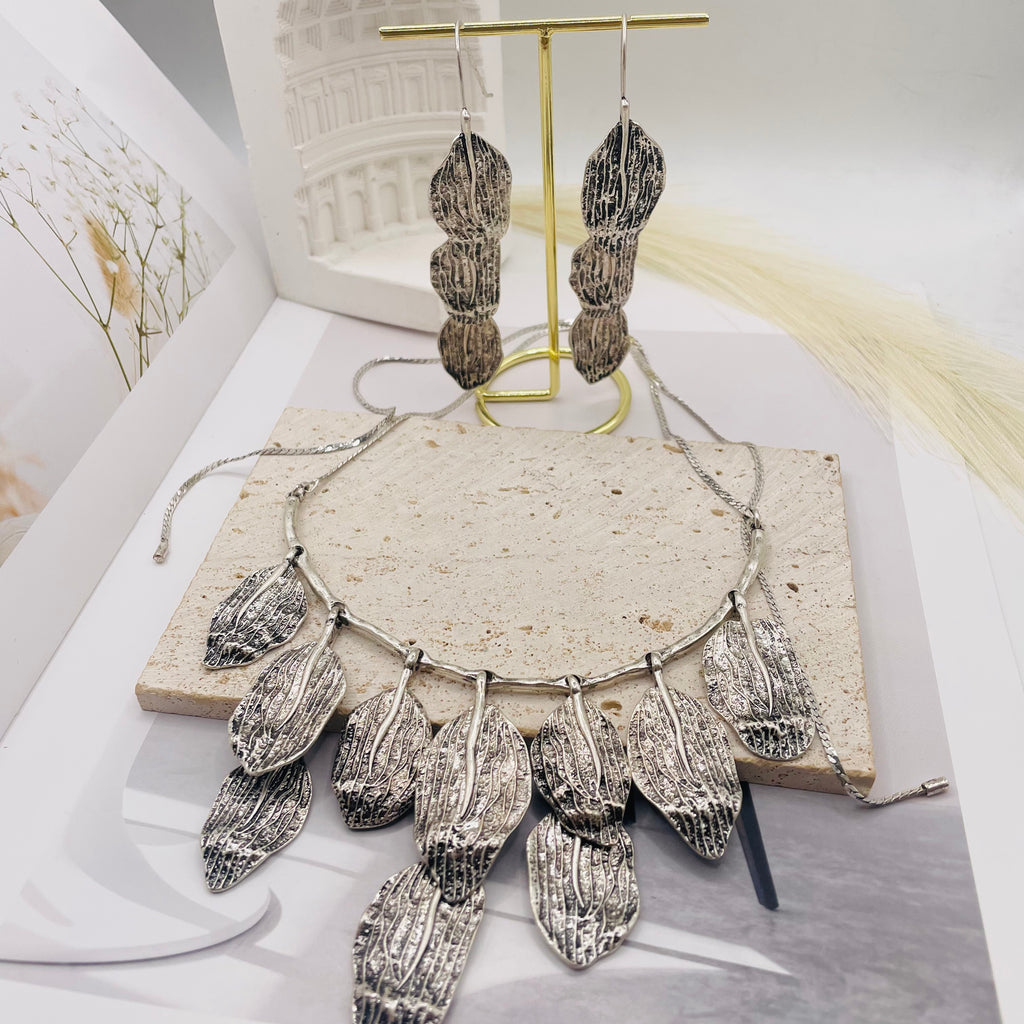 JI JOYA VENTA AL POR MAYOR,Collar y pendientes de estilo hoja de moda