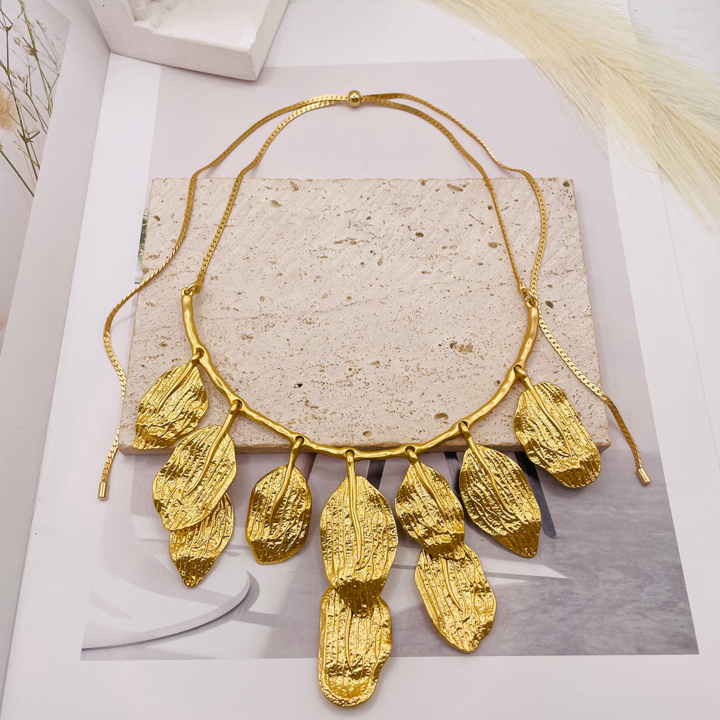 JI JOYA VENTA AL POR MAYOR,Collar y pendientes de estilo hoja de moda