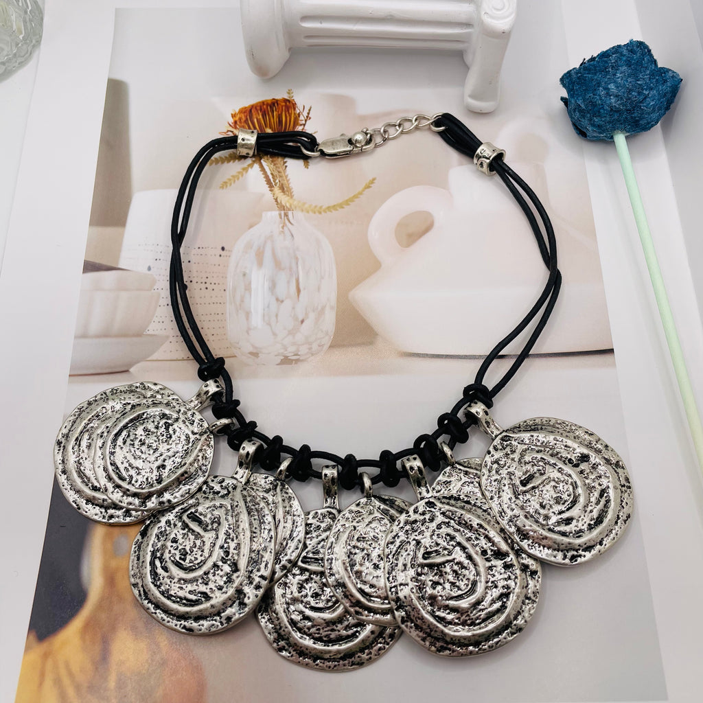 JI JOYA VENTA AL POR MAYOR,Collar de cuerda estilo moneda irregular