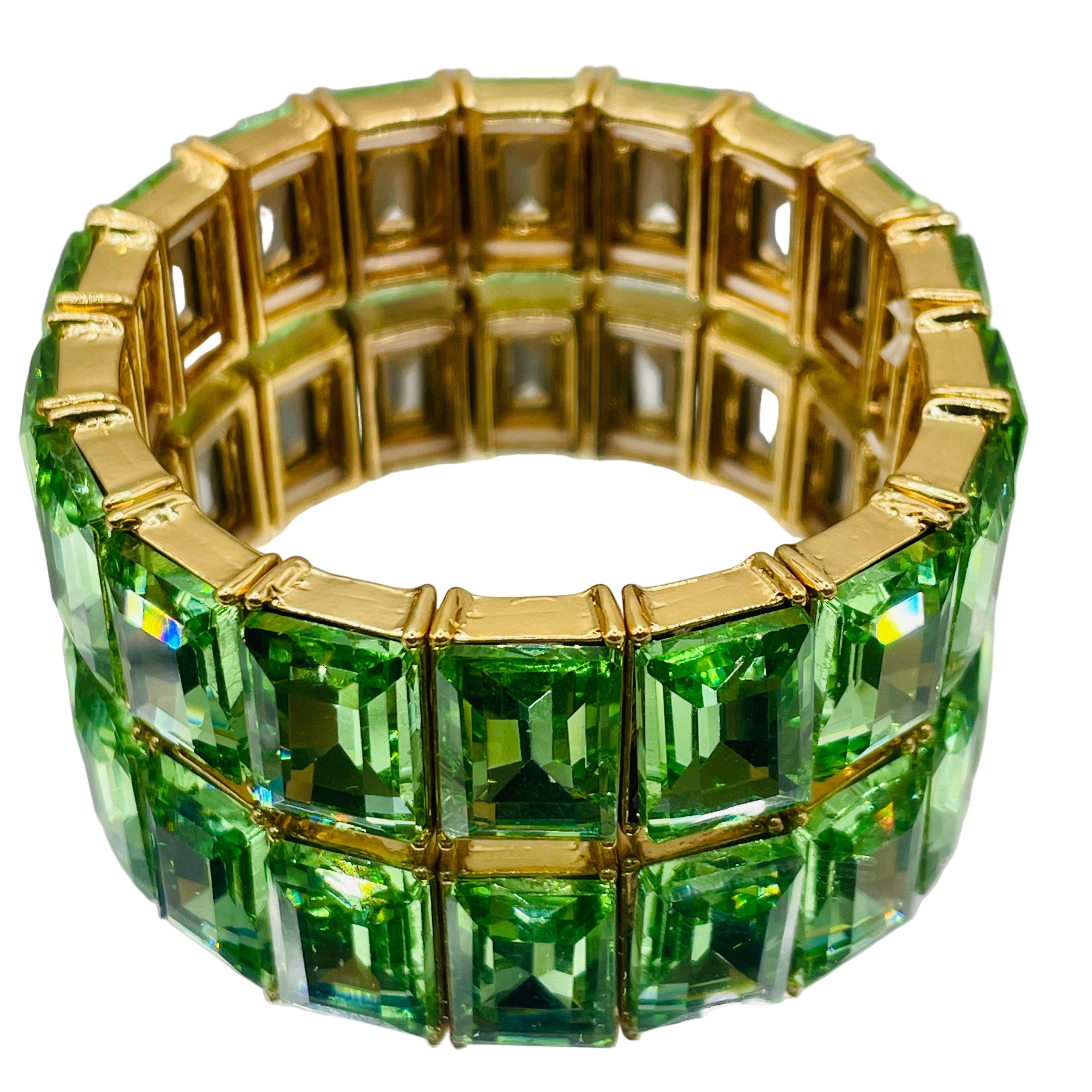 JI JOYA VENTA AL POR MAYOR|Pulsera de Cristal Cuadrado en Oro | Pulsera de Lujo al Por Mayor (Verde/Transparente)