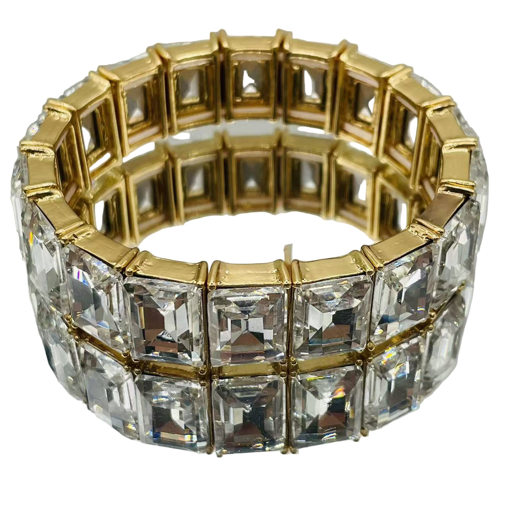JI JOYA VENTA AL POR MAYOR|Pulsera de Cristal Cuadrado en Oro | Pulsera de Lujo al Por Mayor (Verde/Transparente)