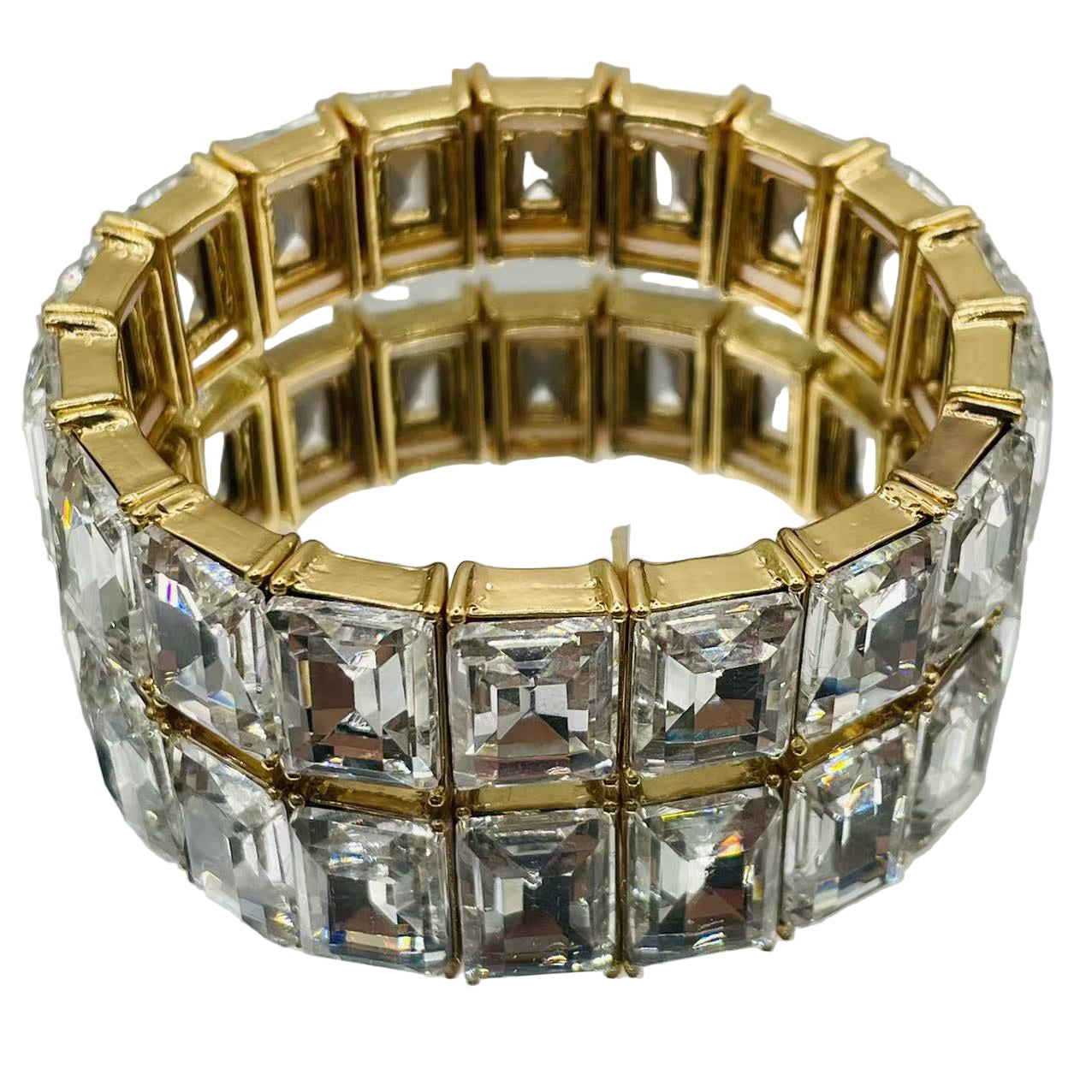 JI JOYA VENTA AL POR MAYOR|Pulsera de Cristal Cuadrado en Oro | Pulsera de Lujo al Por Mayor (Verde/Transparente)