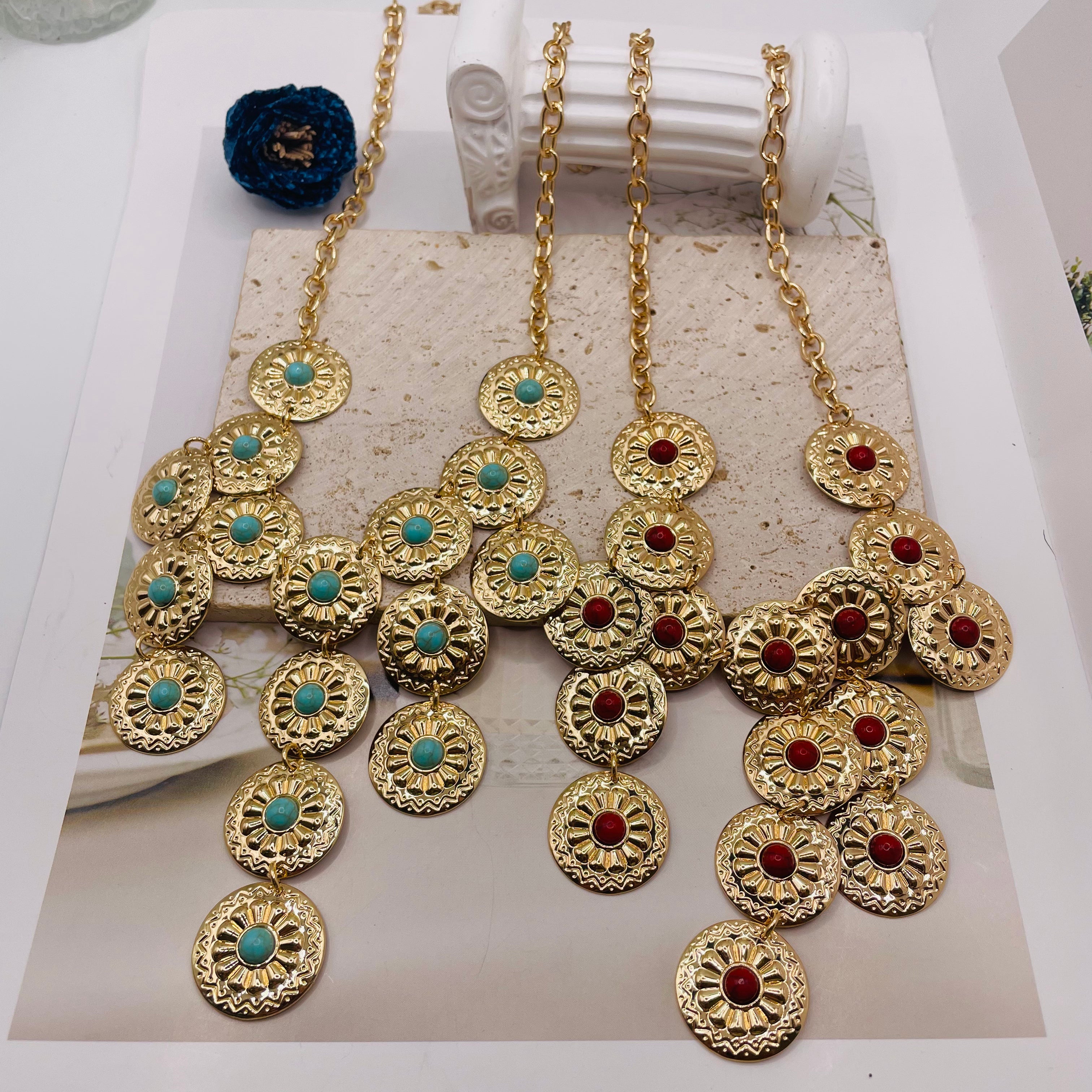 JI JOYA VENTA AL POR MAYOR,Collar con colgante redondo con borlas bohemias