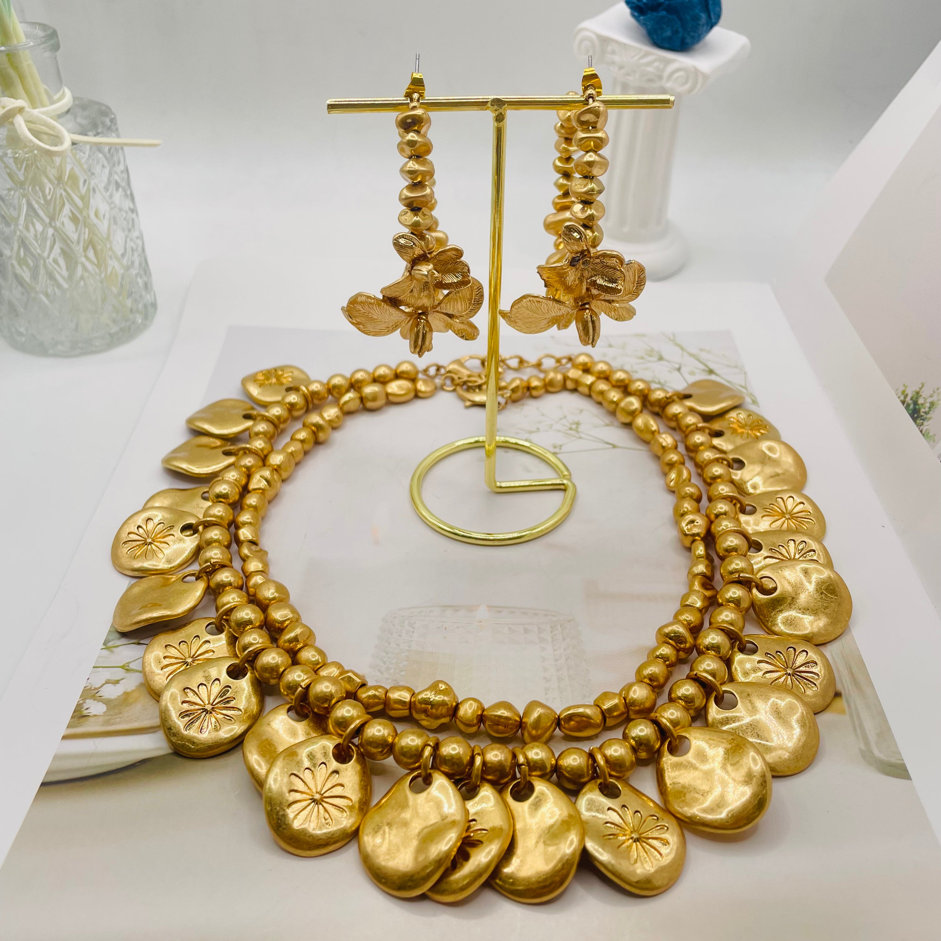 JI JOYA VENTA AL POR MAYOR,Collar y pendientes Daisy Totem Series