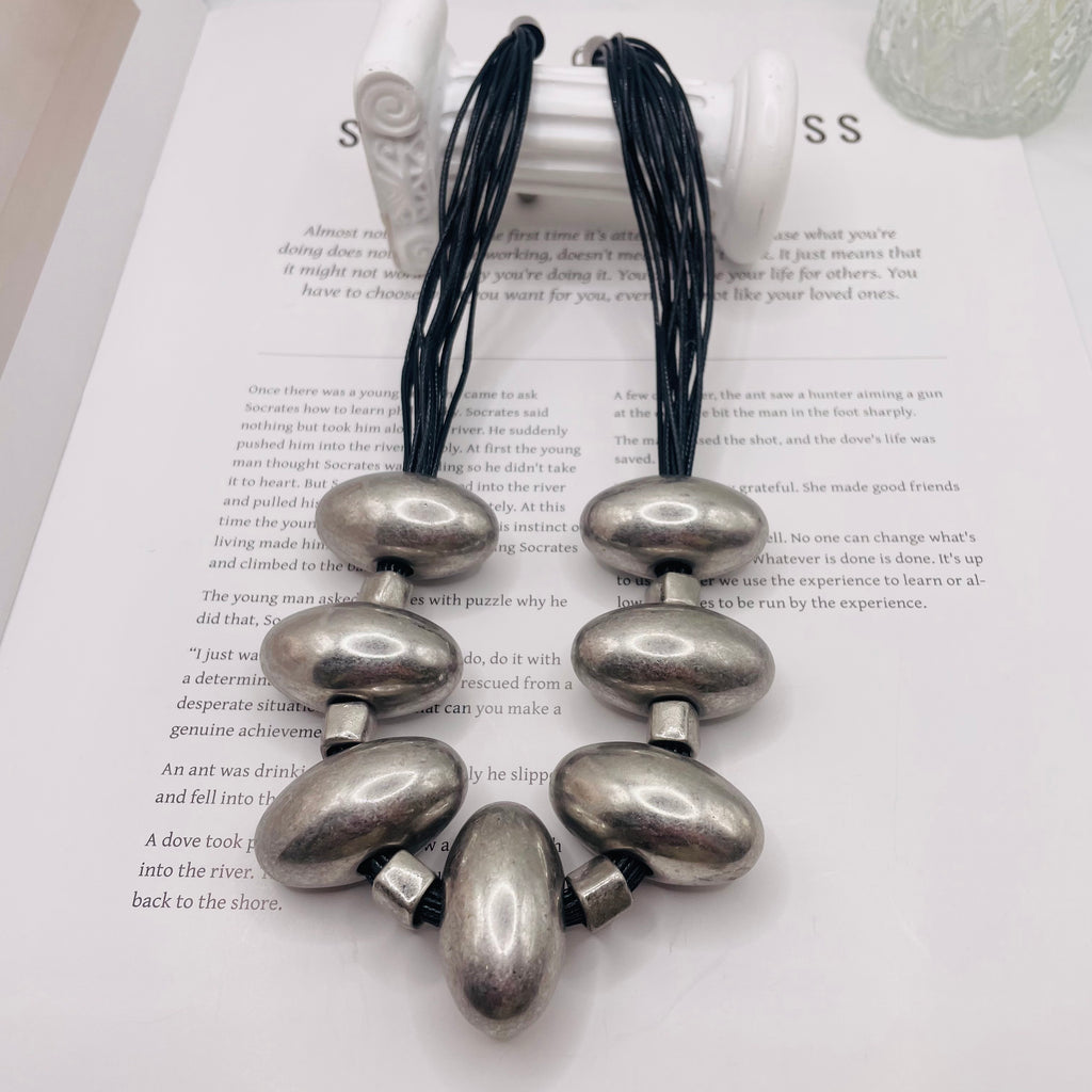 JI JOYA VENTA AL POR MAYOR,Collar de hilo de metal ovalado