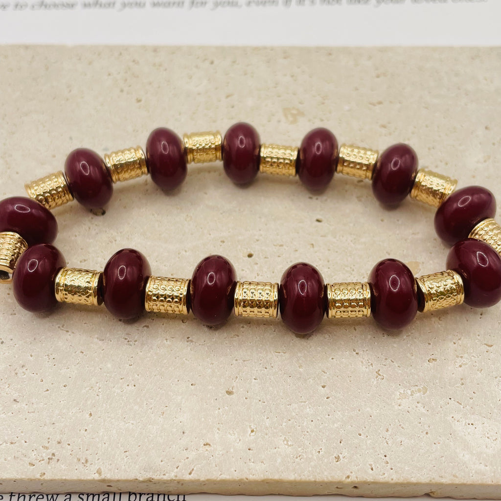 JI JOYA VENTA AL POR MAYOR|Pulsera de Cuentas Elegante de Resina con Accesorios Dorados | Venta al Mayorista 2 Colores