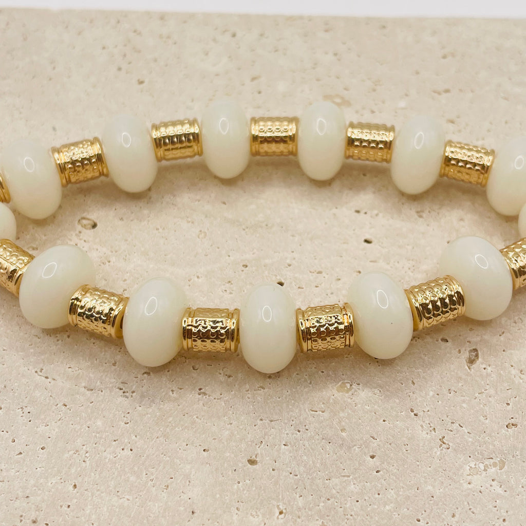 JI JOYA VENTA AL POR MAYOR|Pulsera de Cuentas Elegante de Resina con Accesorios Dorados | Venta al Mayorista 2 Colores