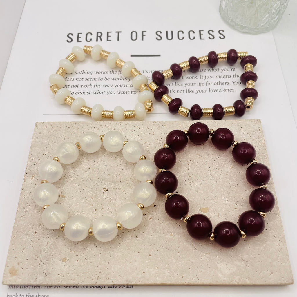 JI JOYA VENTA AL POR MAYOR|Pulsera de Cuentas Elegante de Resina con Accesorios Dorados | Venta al Mayorista 2 Colores