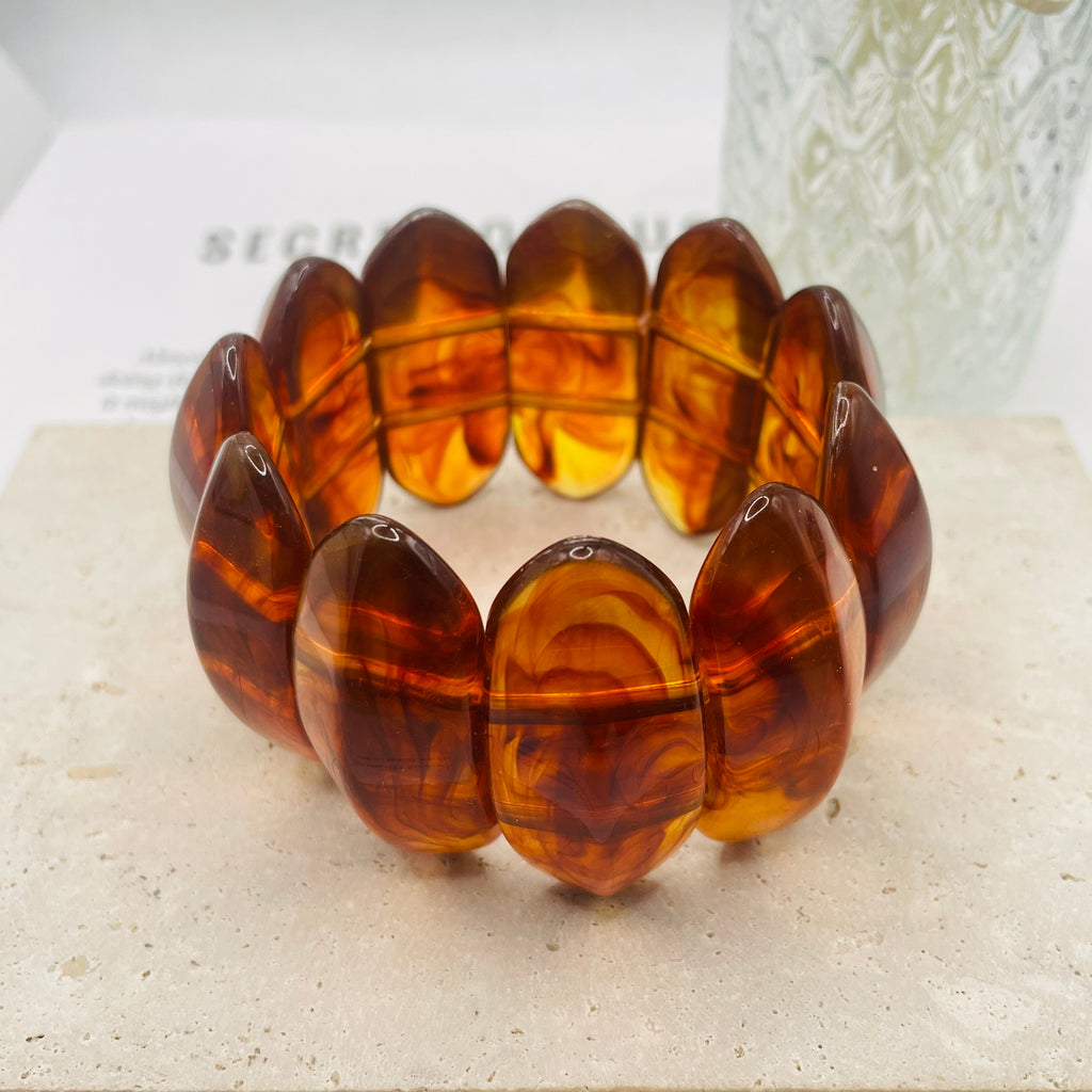 JI JOYA VENTA AL POR MAYOR|Pulsera elástica de resina con vetas marmoleadas, diseño irregular, accesorio de moda al por mayor