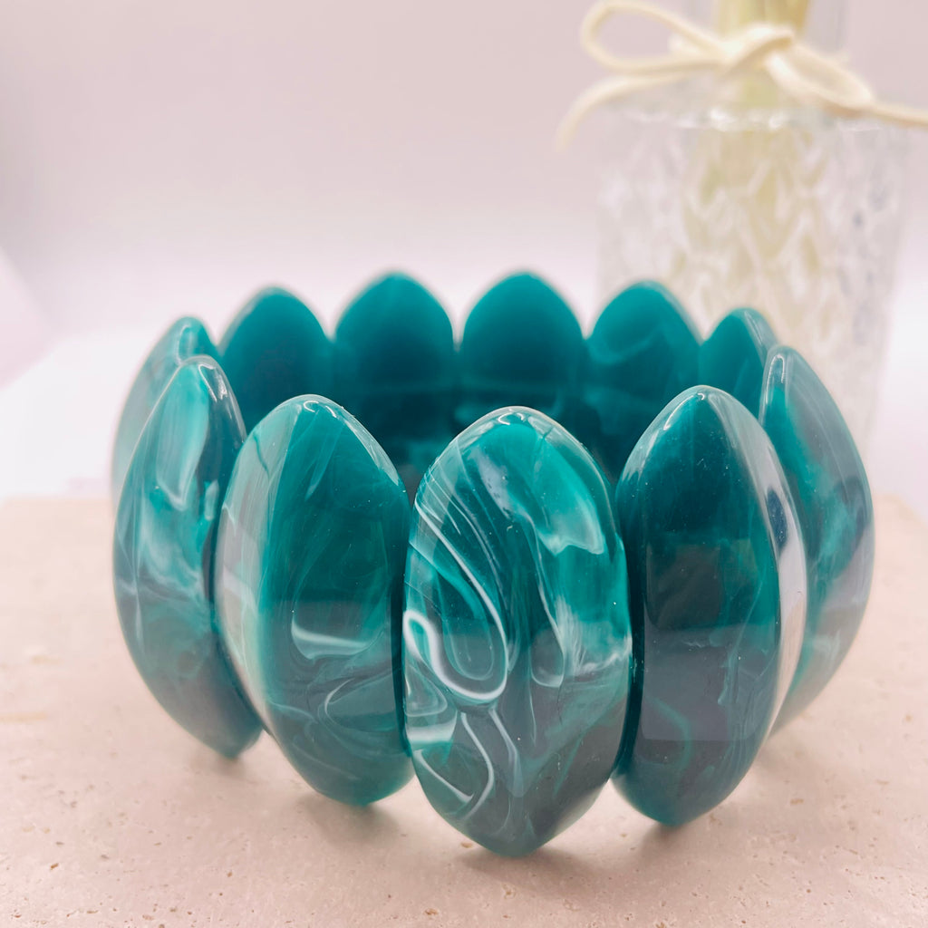 JI JOYA VENTA AL POR MAYOR|Pulsera elástica de resina con vetas marmoleadas, diseño irregular, accesorio de moda al por mayor