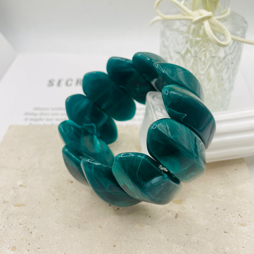 JI JOYA VENTA AL POR MAYOR|Pulsera elástica de resina con vetas marmoleadas, diseño irregular, accesorio de moda al por mayor