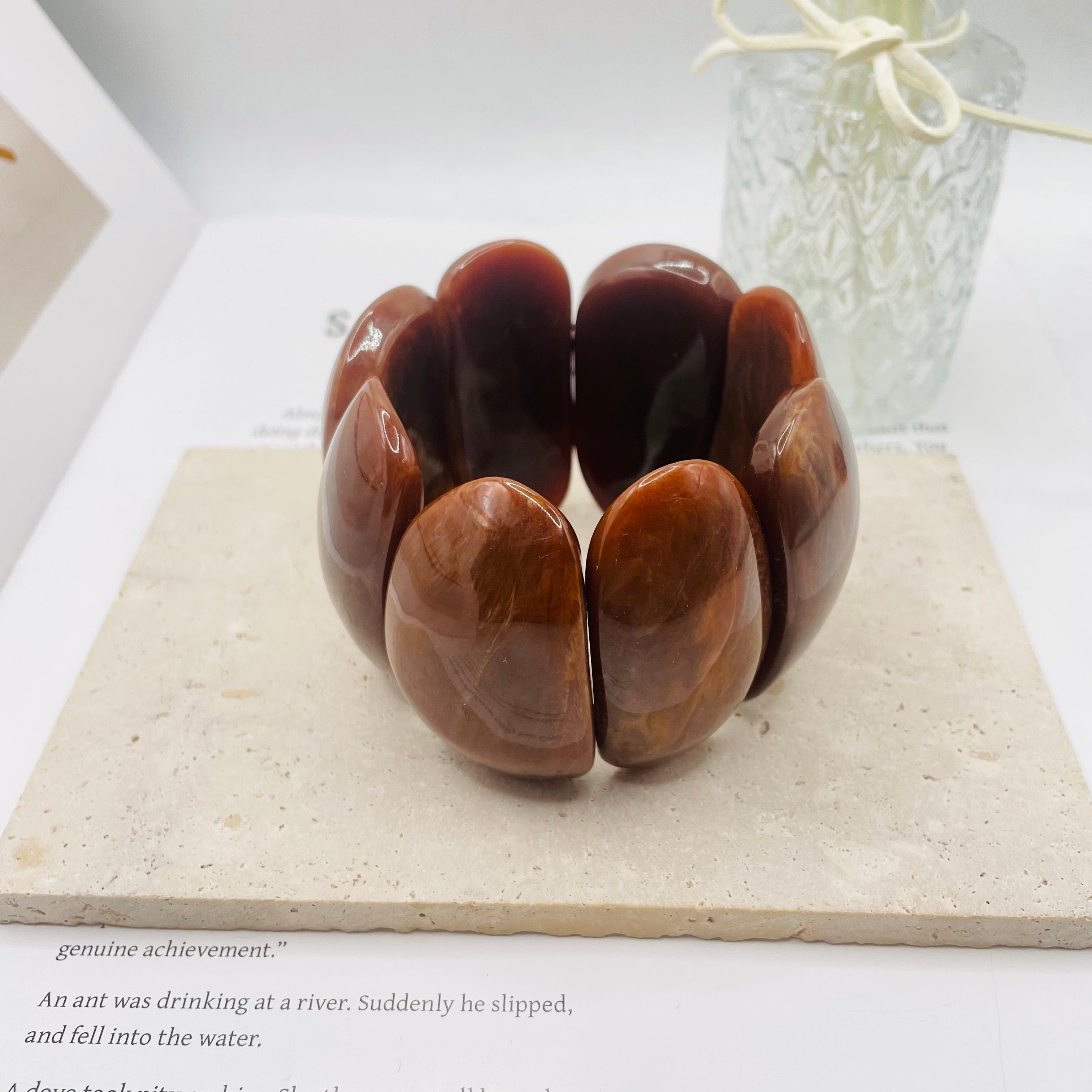 JI JOYA VENTA AL POR MAYOR|Pulsera elástica de resina acrílica con efecto mármol - Joyería mayorista de moda rápida para mujer, 3 colores disponibles