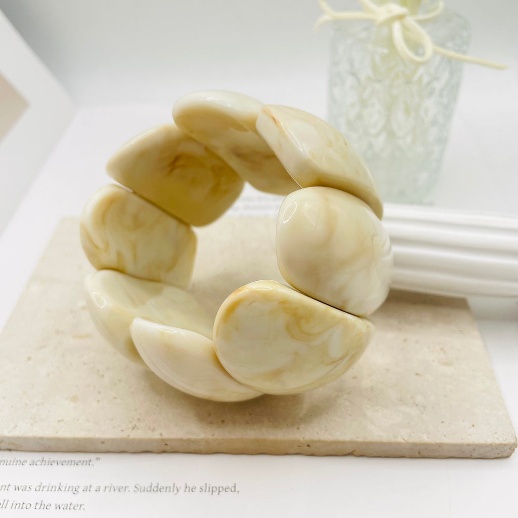 JI JOYA VENTA AL POR MAYOR|Pulsera elástica de resina acrílica con efecto mármol - Joyería mayorista de moda rápida para mujer, 3 colores disponibles