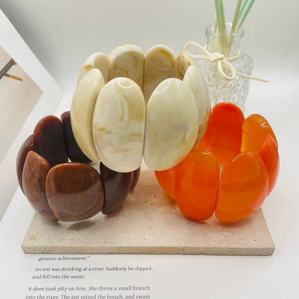JI JOYA VENTA AL POR MAYOR|Pulsera elástica de resina acrílica con efecto mármol - Joyería mayorista de moda rápida para mujer, 3 colores disponibles