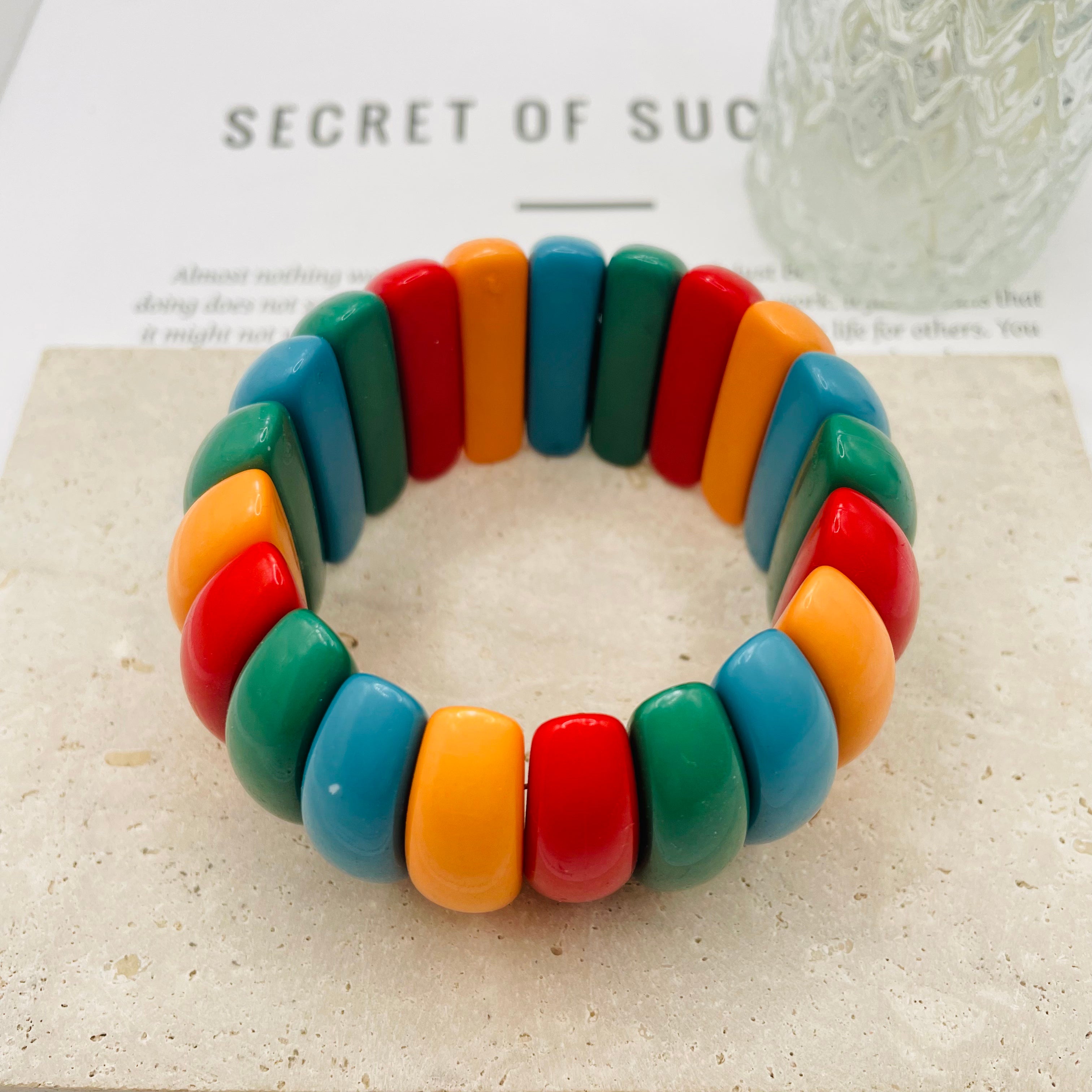 JI JOYA VENTA AL POR MAYOR|Pulsera Elástica de Resina Multicolor | Brazalete Retro Colorido para Mujer | Moda Verano Mayorista
