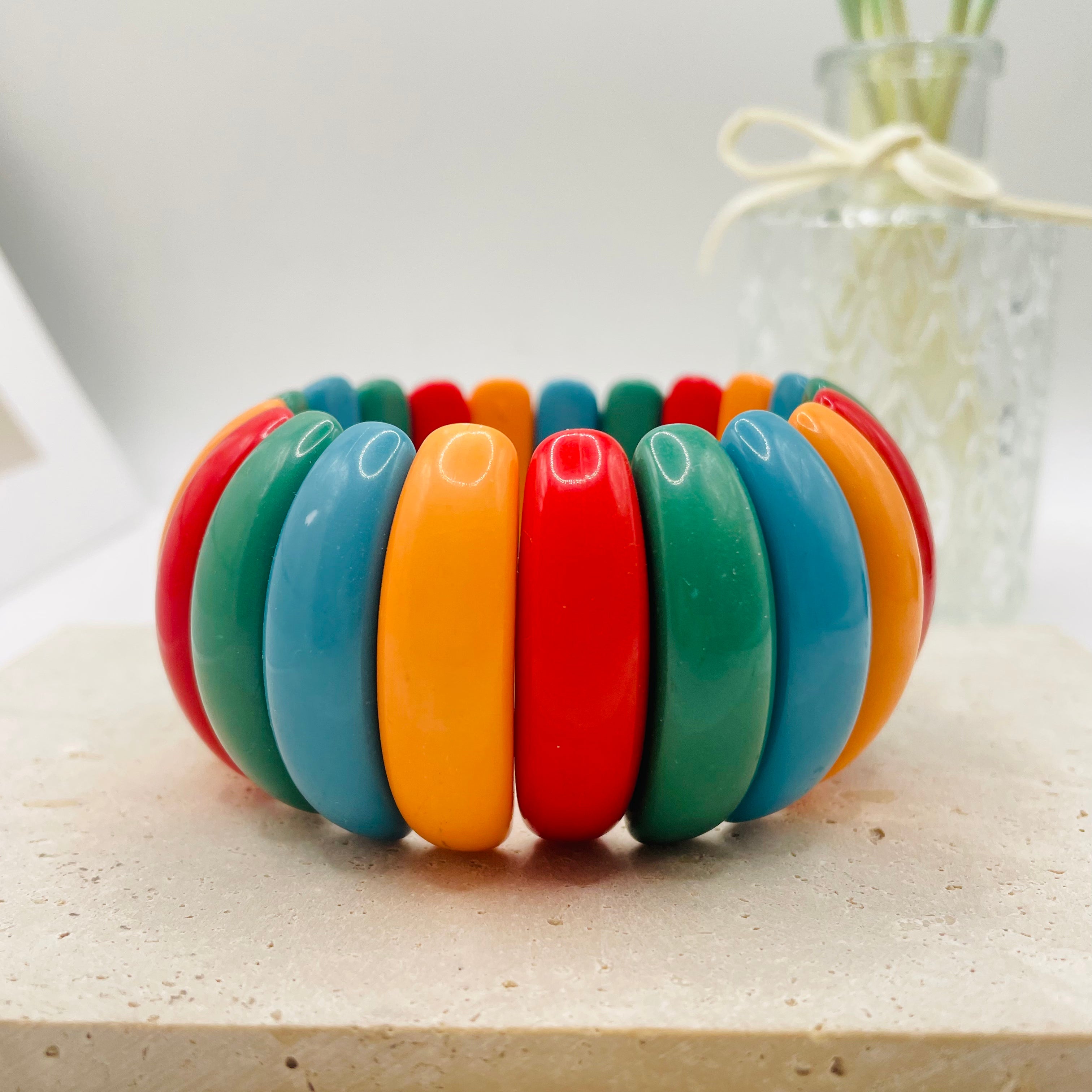 JI JOYA VENTA AL POR MAYOR|Pulsera Elástica de Resina Multicolor | Brazalete Retro Colorido para Mujer | Moda Verano Mayorista