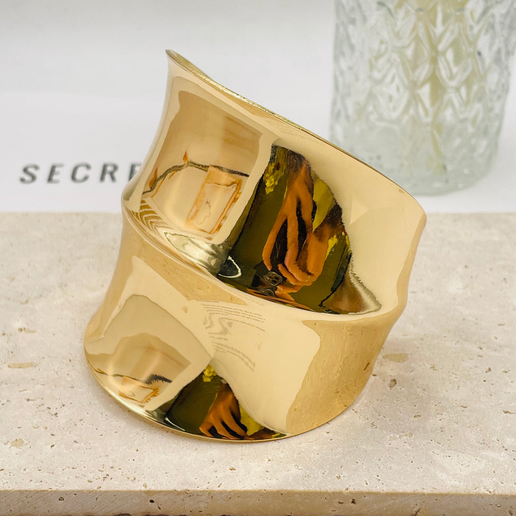 JI JOYA VENTA AL POR MAYOR|Brazalete Ancho de Diseño Ondulado, Brazalete Abierto de Zinc Aleación en Oro y Plata, Joyería de Moda para Mujer, Venta al Por Mayor