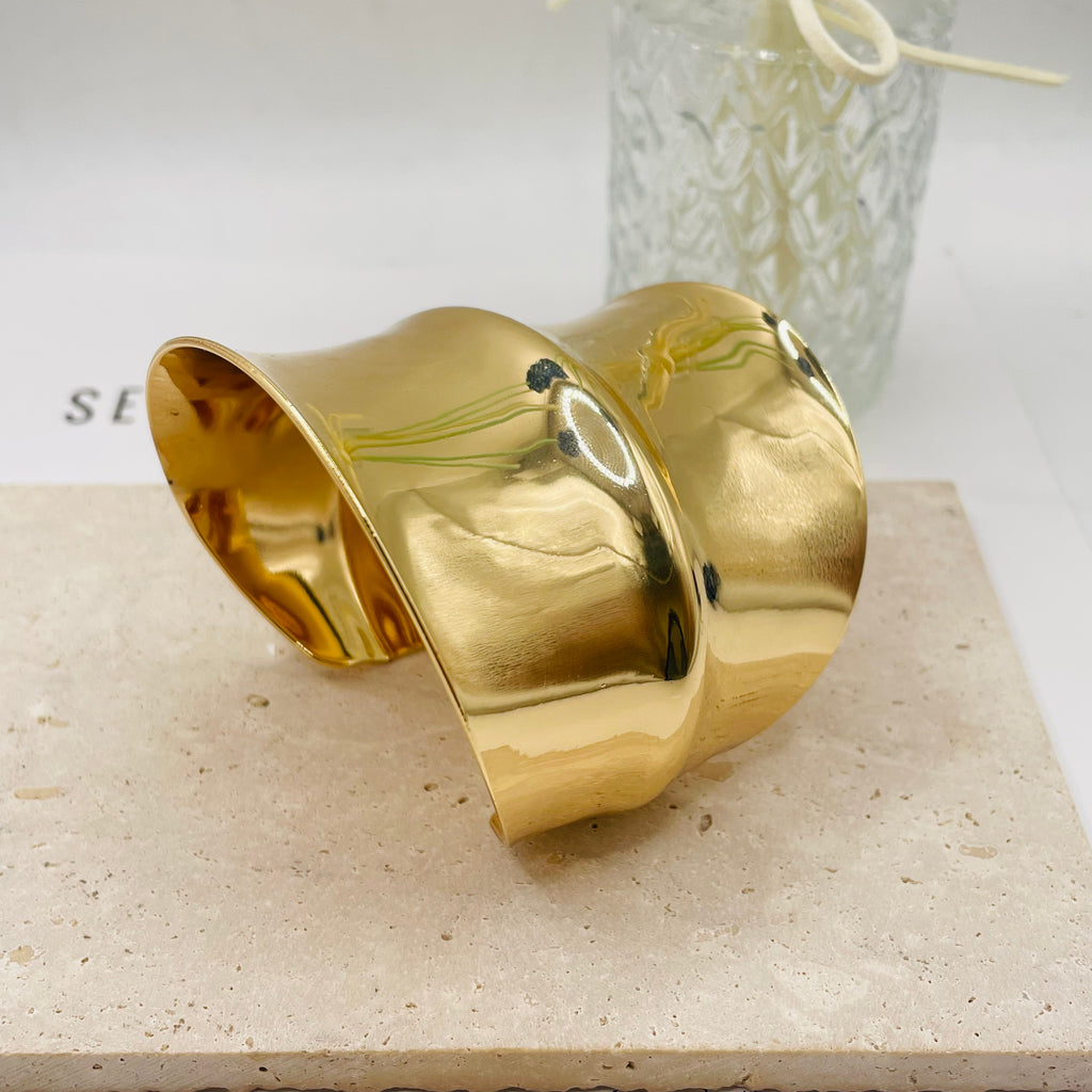 JI JOYA VENTA AL POR MAYOR|Brazalete Ancho de Diseño Ondulado, Brazalete Abierto de Zinc Aleación en Oro y Plata, Joyería de Moda para Mujer, Venta al Por Mayor