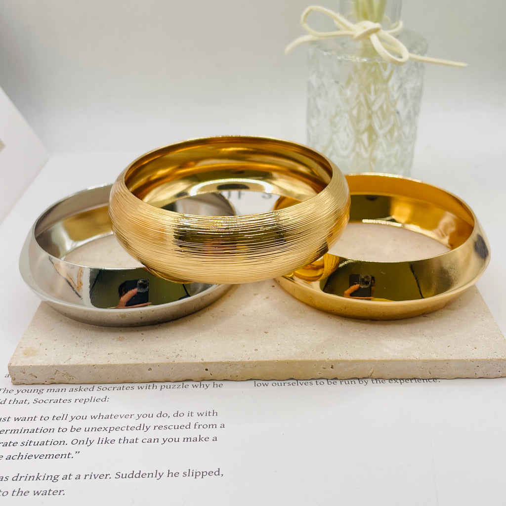 Brazaletes de Moda al Por Mayor, Pack de 3 Pulseras Doradas y Plateadas para Mujer|JI JOYA