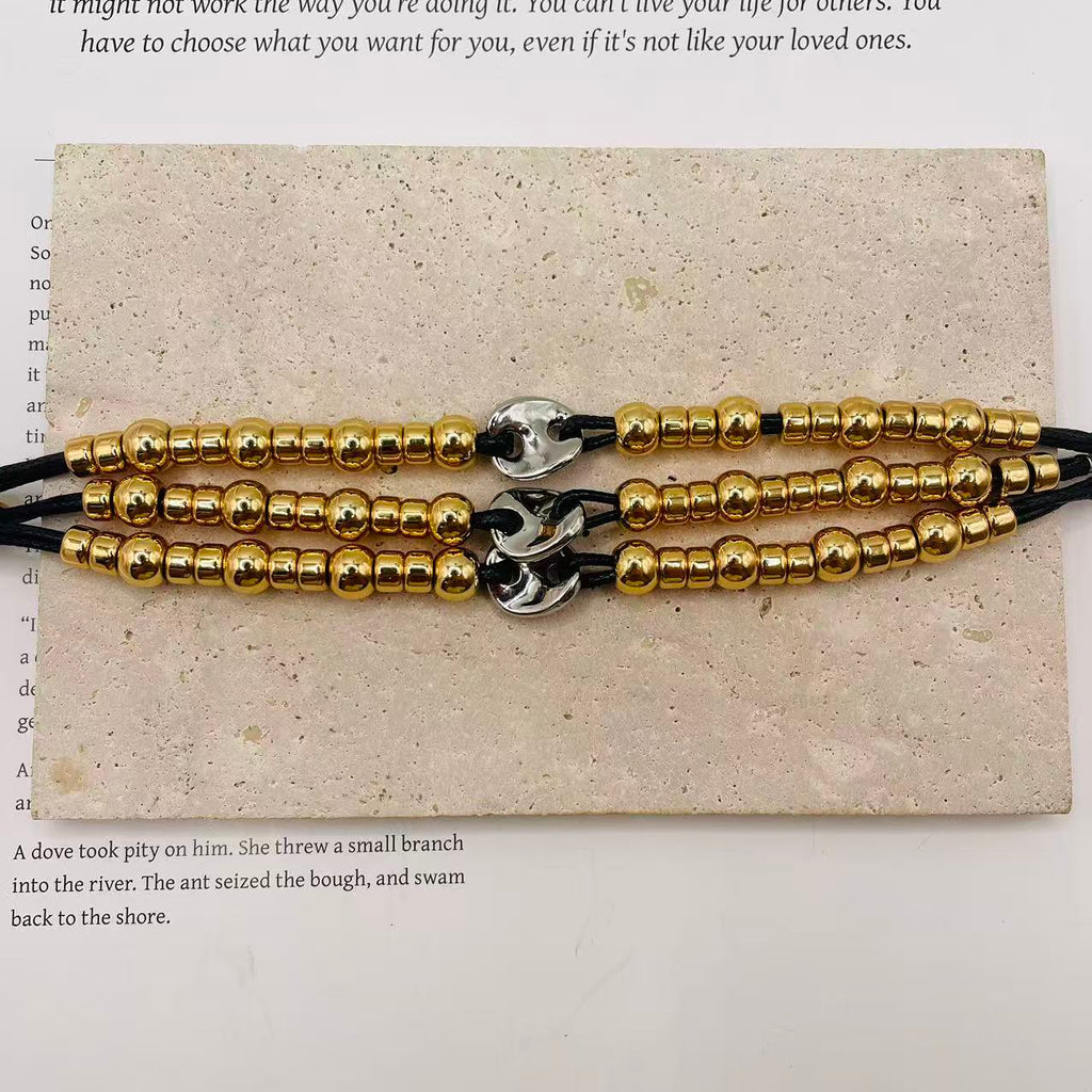 JI JOYA VENTA AL POR MAYOR|Pulsera de Moda Dorada y Plateada con Cordón Negro | Joyería al Por Mayor para Mujeres