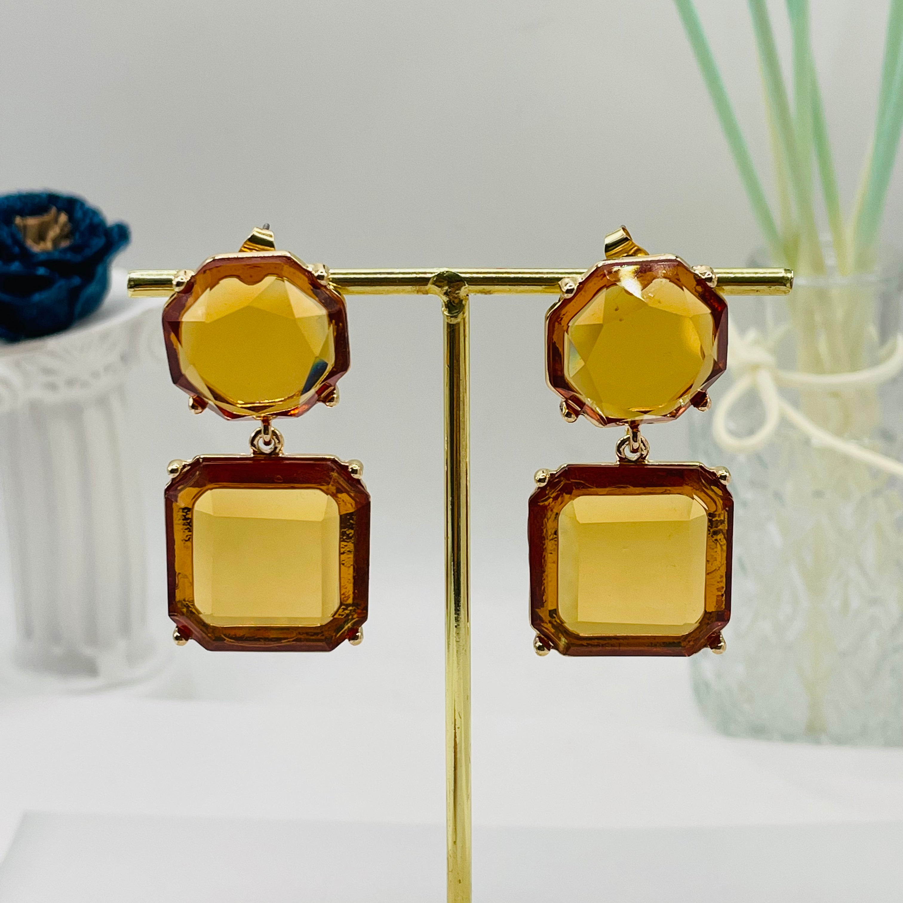 JI JOYA VENTA AL POR MAYOR|Pendientes Colgantes de Cristal Grande en Tonos Vivos - Diseño Premium para Pedidos al Por Mayor