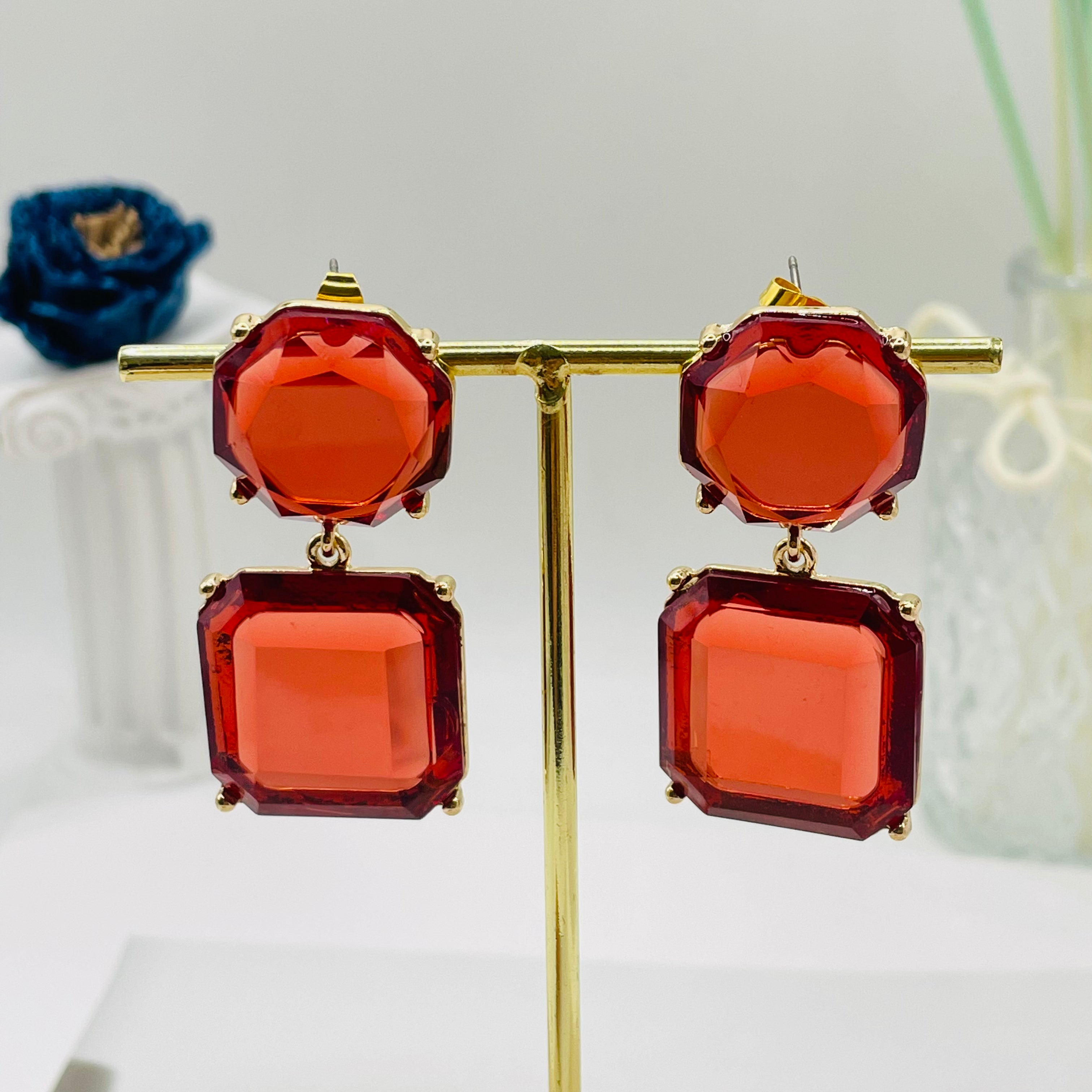 JI JOYA VENTA AL POR MAYOR|Pendientes Colgantes de Cristal Grande en Tonos Vivos - Diseño Premium para Pedidos al Por Mayor
