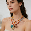 Collar Bohemio Multicapa con Colgantes de Luna, Caracol y Piedras Naturales – Joyería de Verano para Vacaciones en la Playa