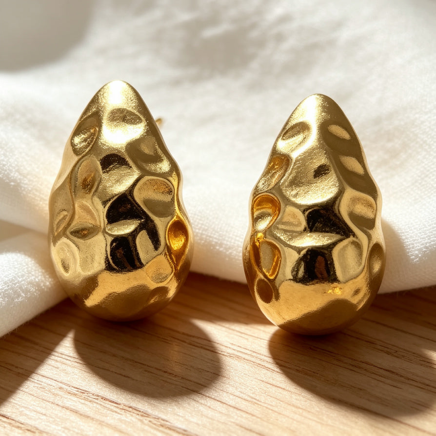 Aretes de Gota Texturizados al Por Mayor | dorada/plateado, Diseño Minimalista de Lujo|JI JOYA