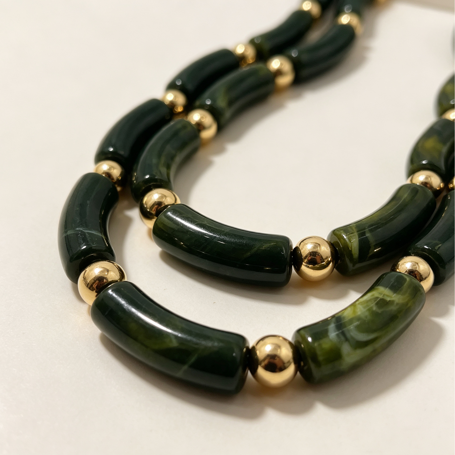 Collar Doble Capa Cuentas Verde Oscuro Separadores Dorados Mayorista Joyería Moda Mujer|JI JOYA