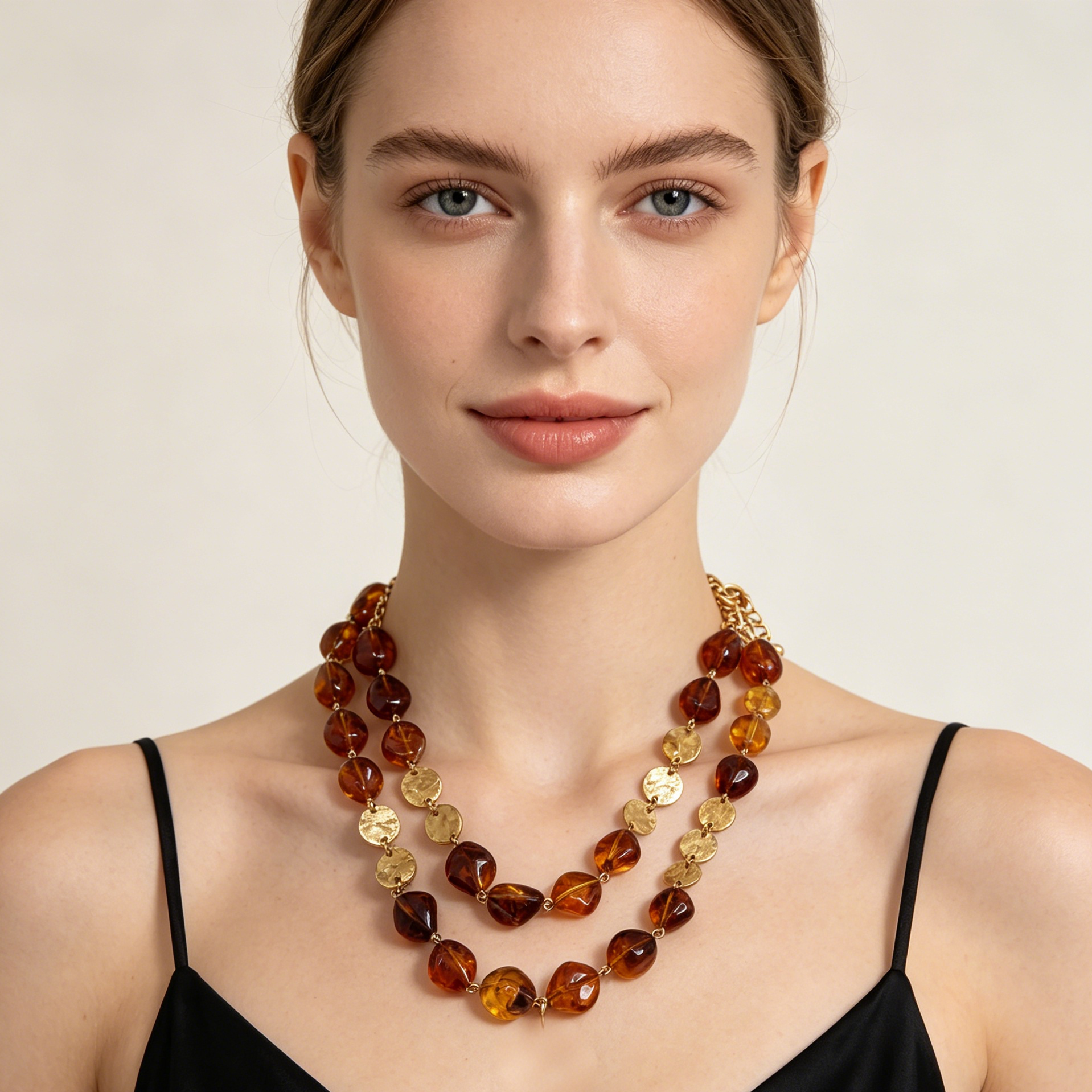Collar doble capa piedras irregulares con discos dorados, accesorios de moda mayorista, disponible en 2 colores|JI JOYA