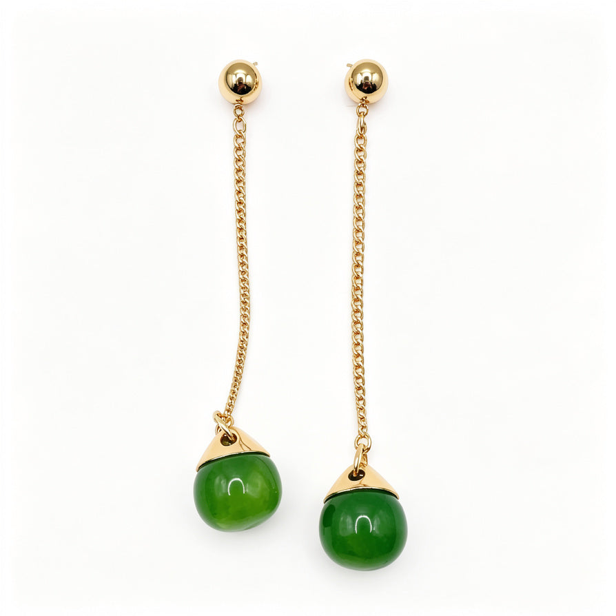 Aretes Colgantes de Cadena con Bola de Piedra de Colores | Joyería al Por Mayor|JI JOYA
