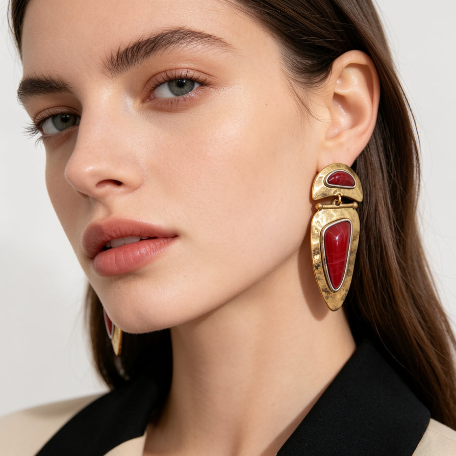 Pendientes de Diseño Vintage con Piedras en 3 Colores - Mayorista B2B|JI JOYA